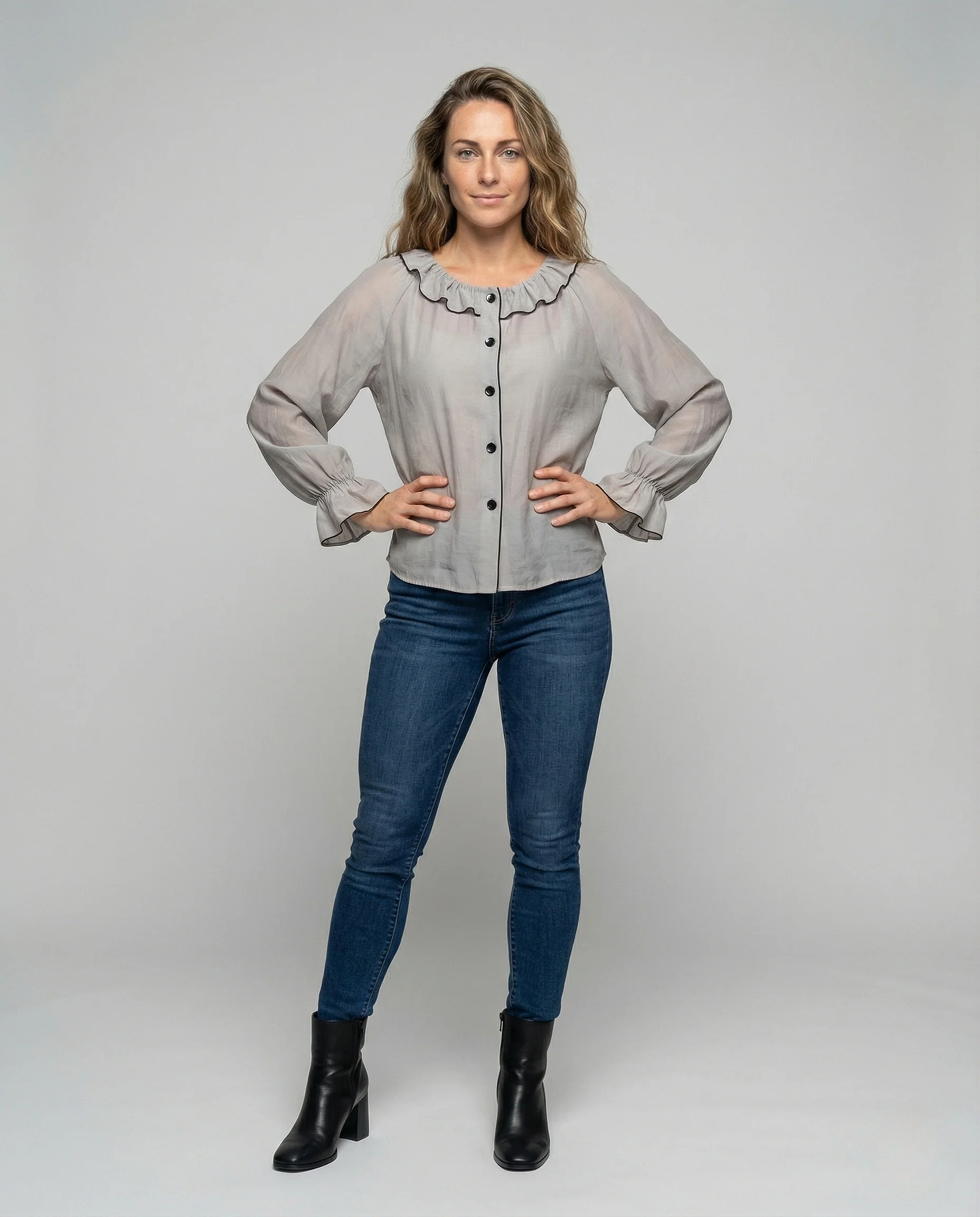 Damen Vintage Chiffonbluse mit Rüschenkragen - Image 2
