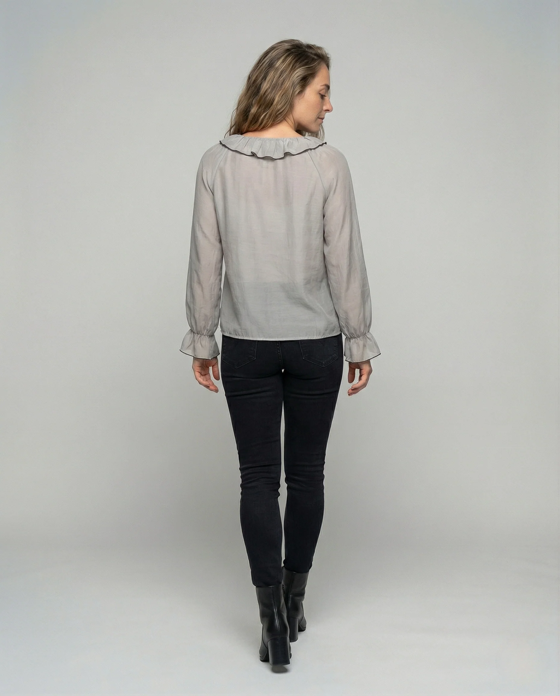 Damen Vintage Chiffonbluse mit Rüschenkragen - Image 3
