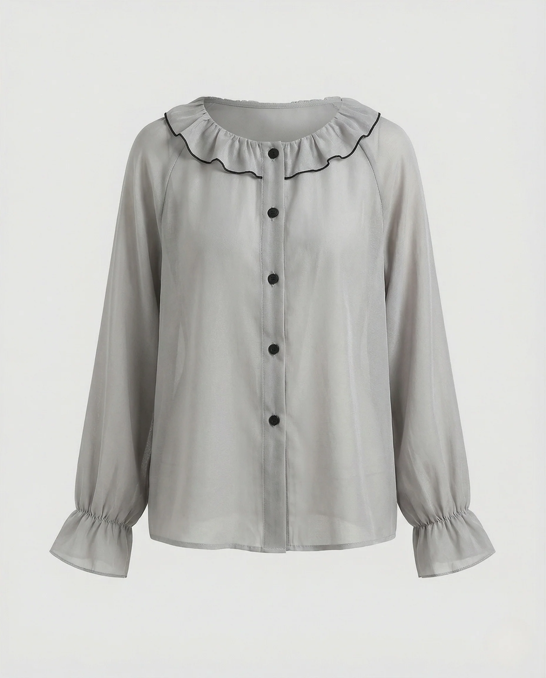 Damen Vintage Chiffonbluse mit Rüschenkragen - Image 5