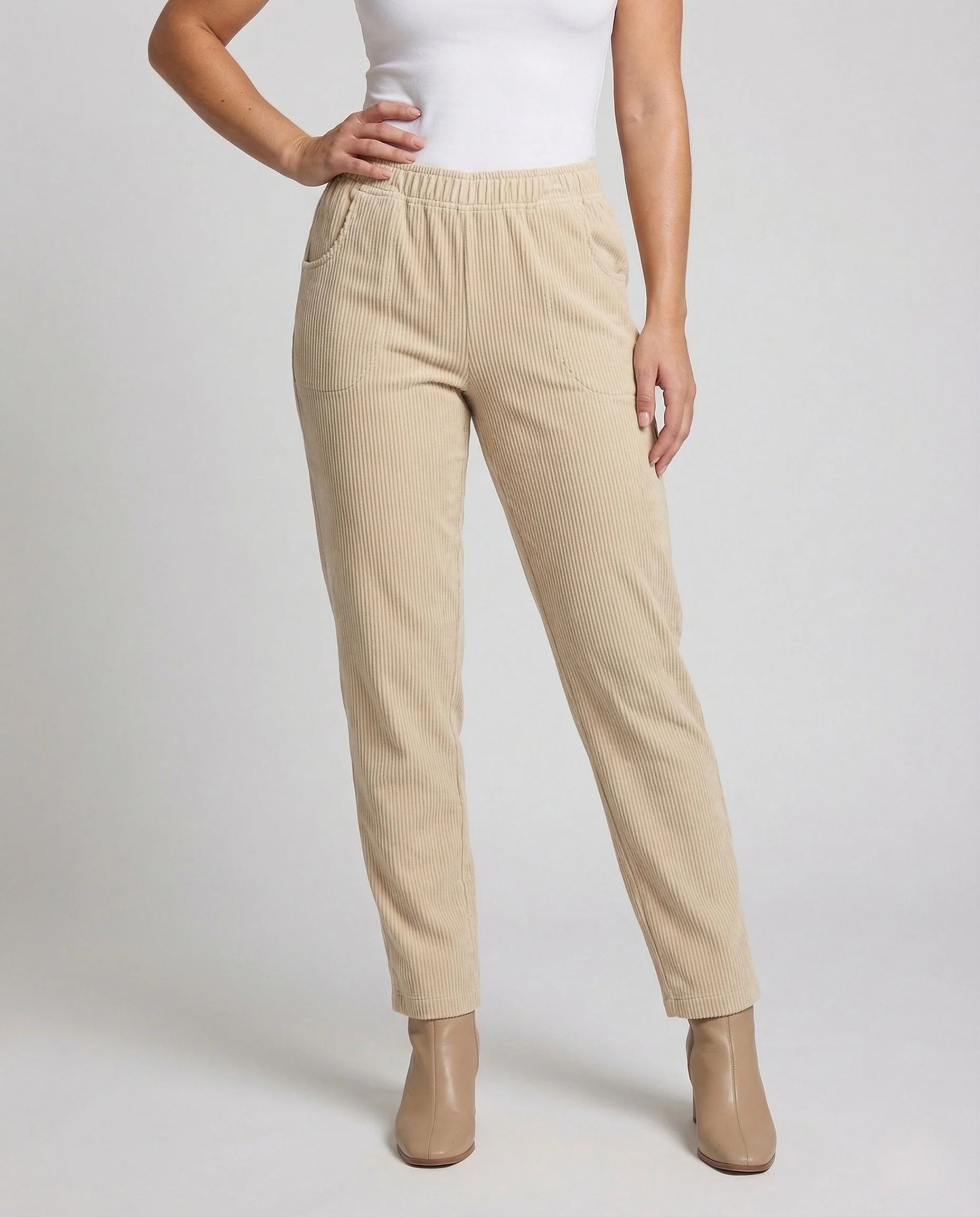 Damen Locker Geschnittene Cordhose mit Elastischem Bund und Geradem Bein - Image 2