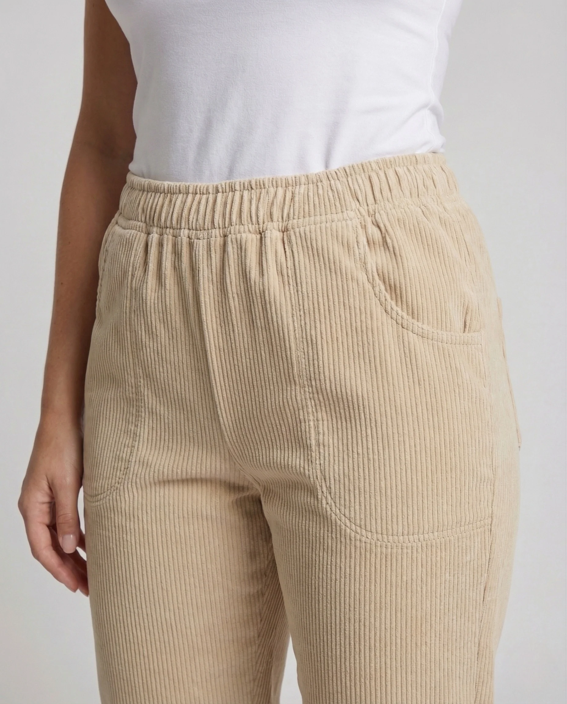 Damen Locker Geschnittene Cordhose mit Elastischem Bund und Geradem Bein - Image 3