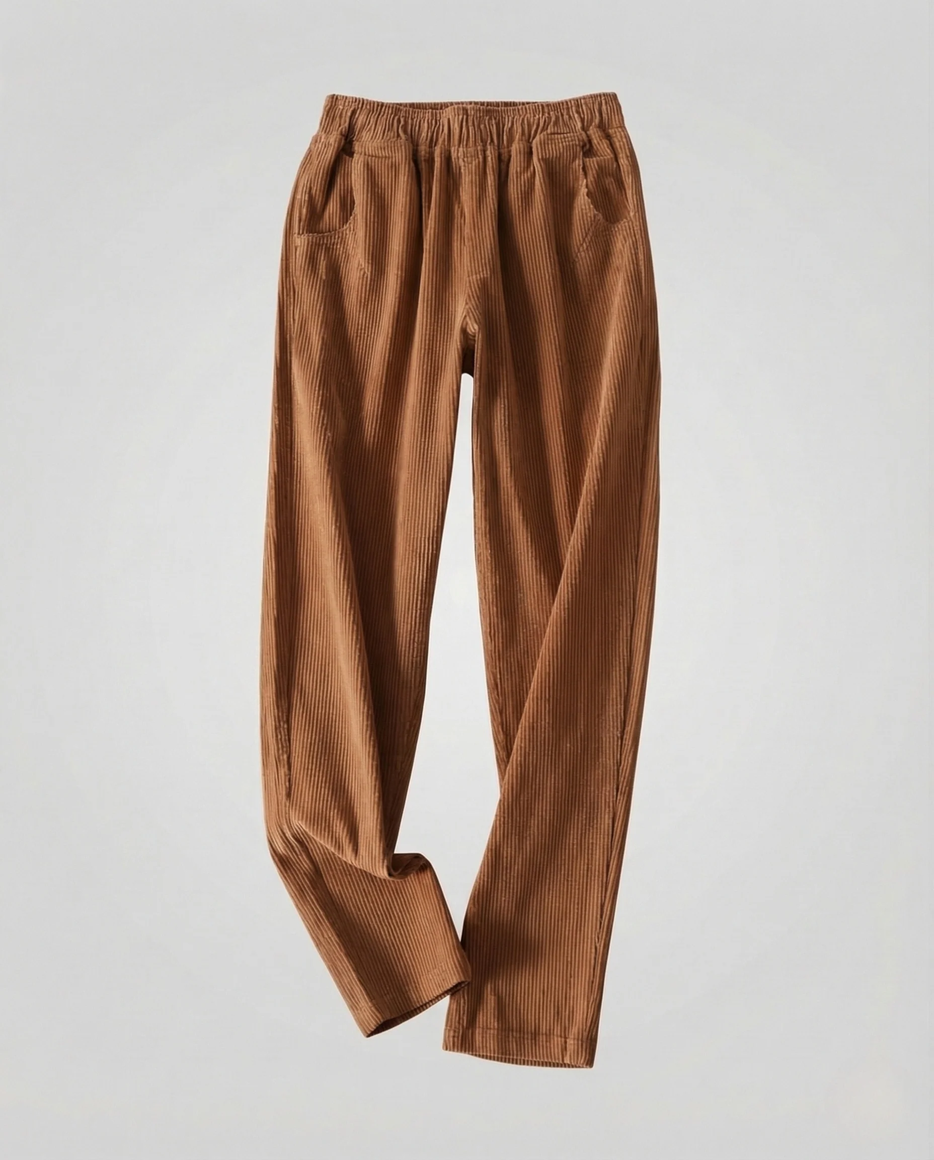 Damen Locker Geschnittene Cordhose mit Elastischem Bund und Geradem Bein - Image 8