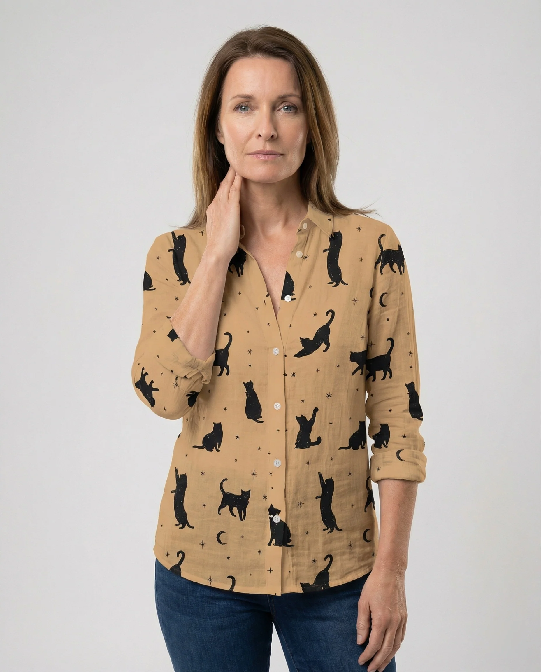 Damen Hemdbluse Katzenprint - Image 23