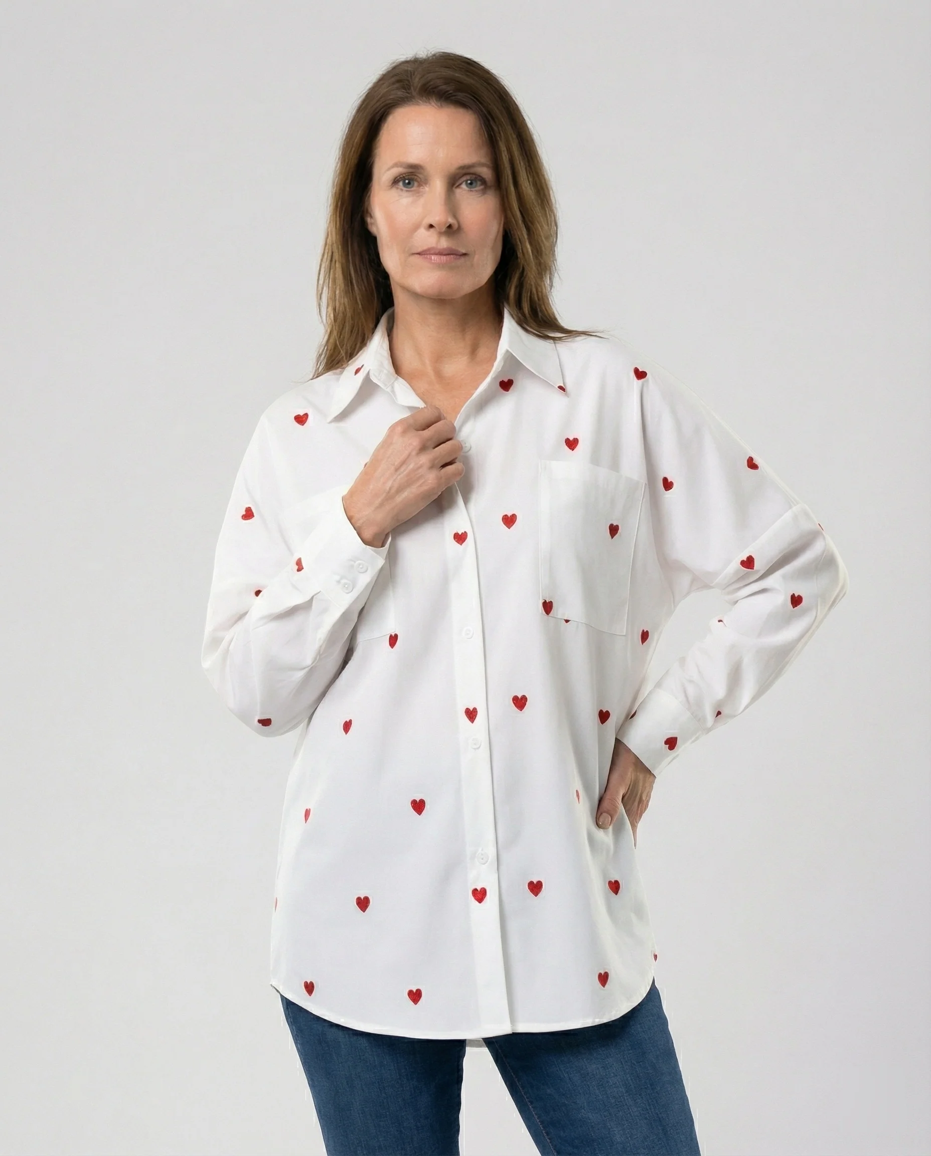 Damen Hemdbluse Herz Print - Image 6