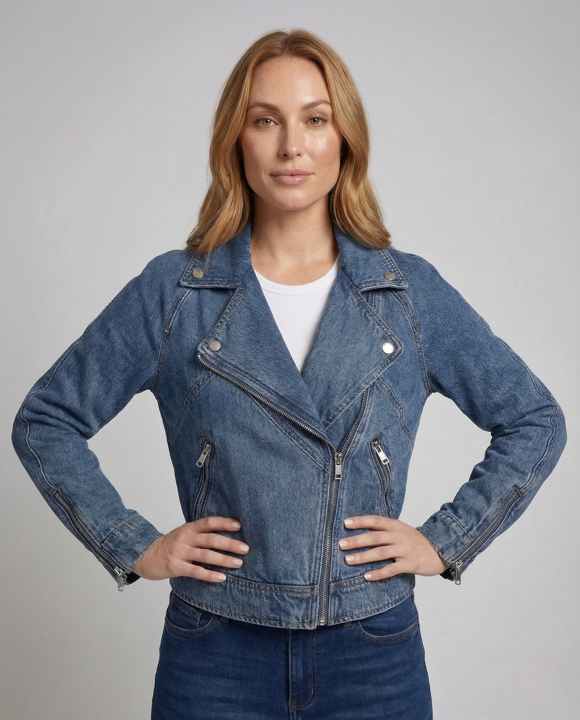 Damen Jeans Bikerjacke Reißverschluss - Image 2