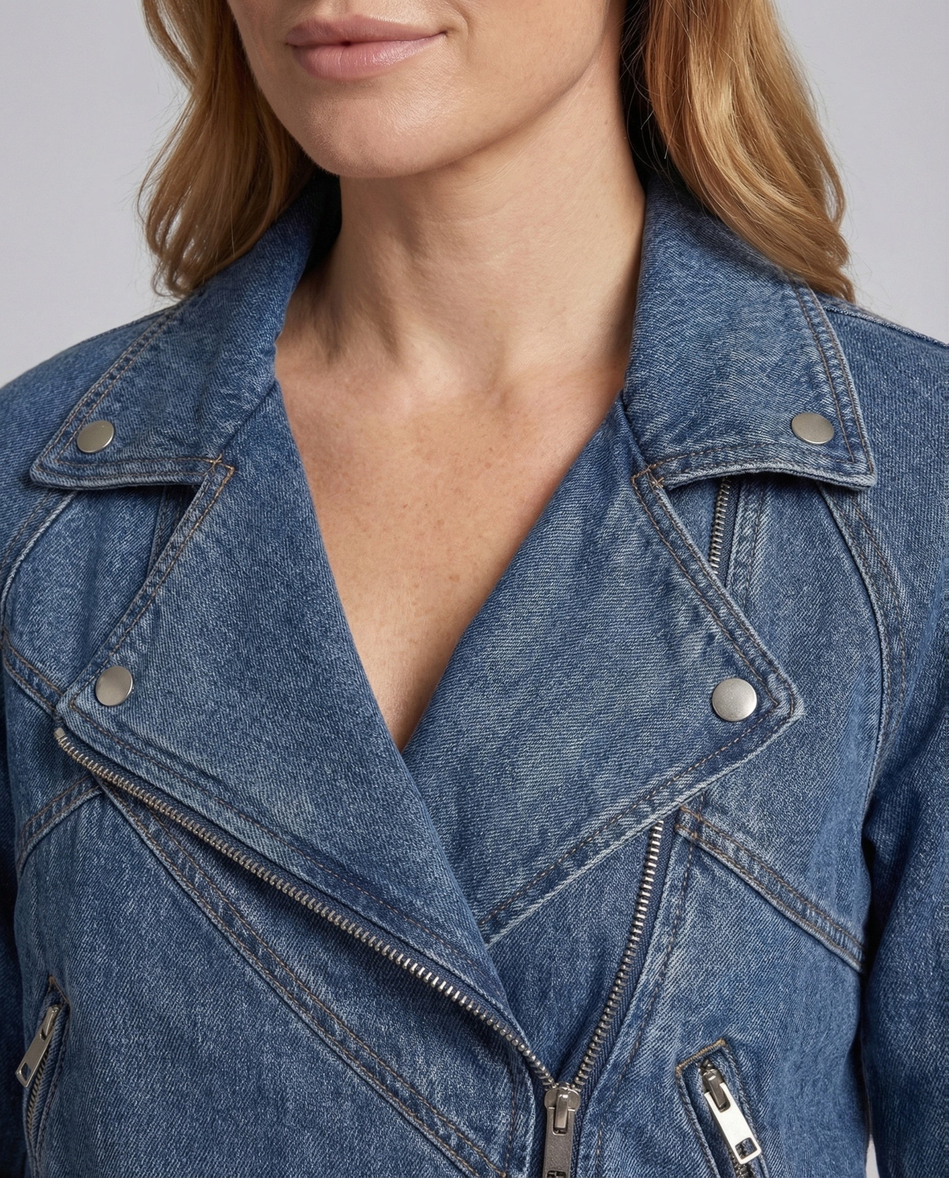 Damen Jeans Bikerjacke Reißverschluss - Image 3