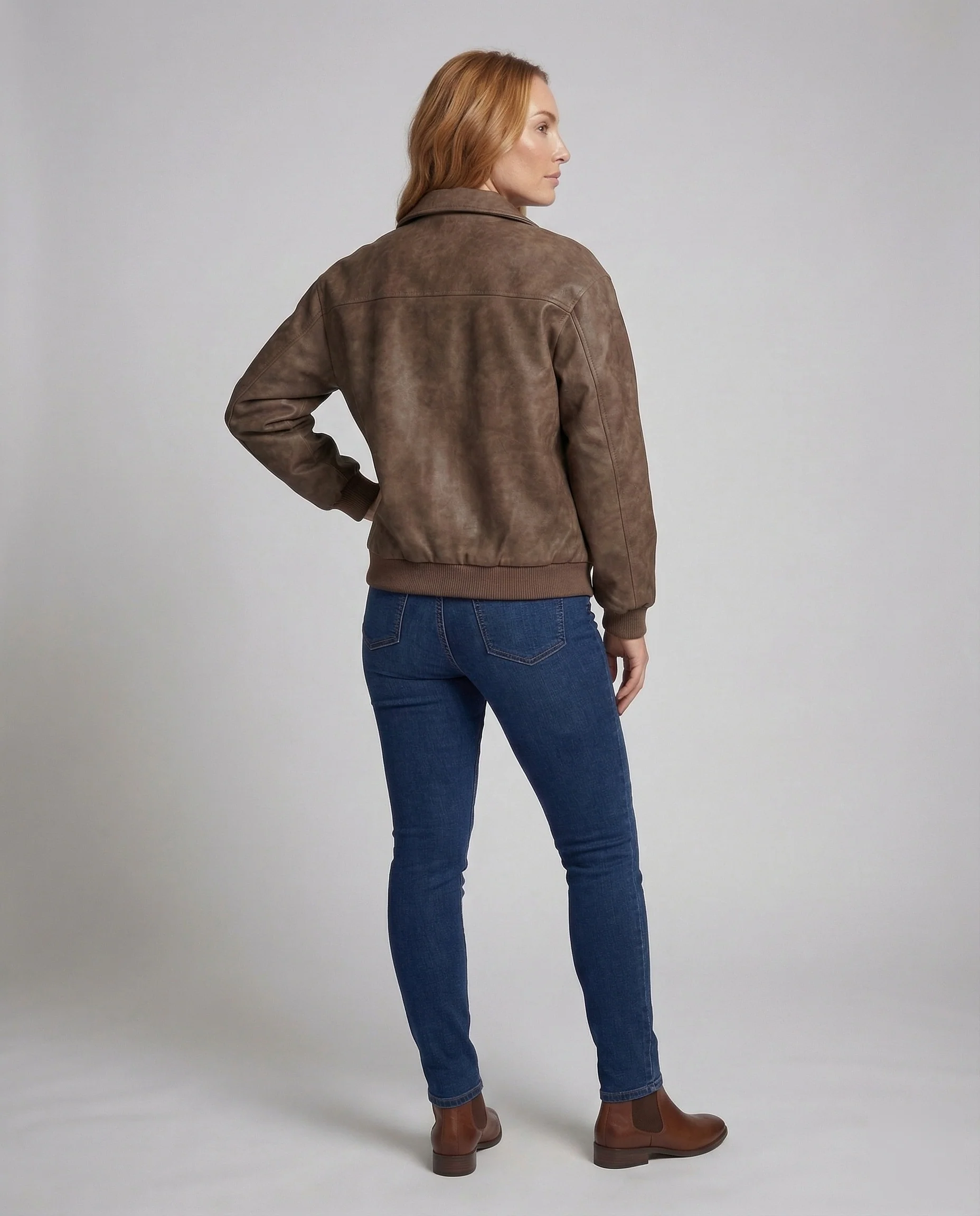 Damen Wildleder Bomberjacke Kurz - Image 3