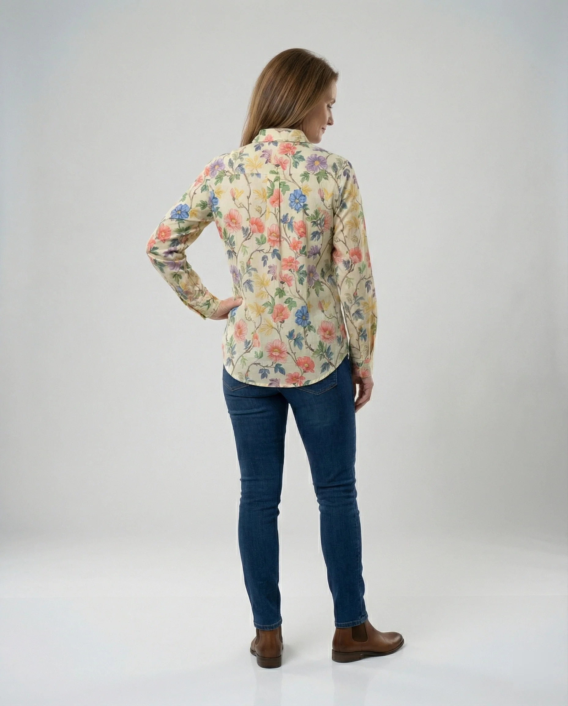 Damen Bluse Leinen Floral - Image 3