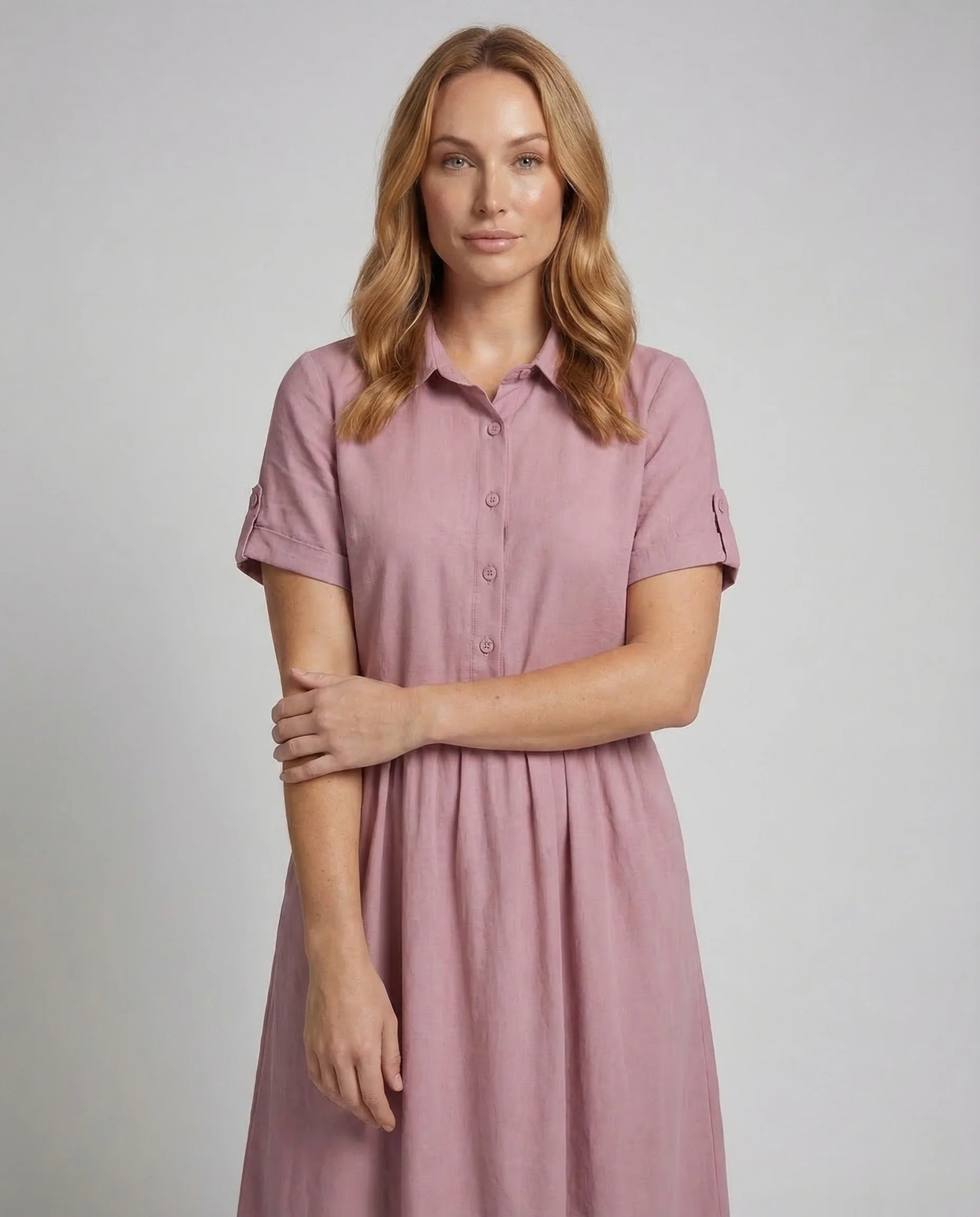 Damen Hemdblusenkleid Geraffte Taille - Image 2
