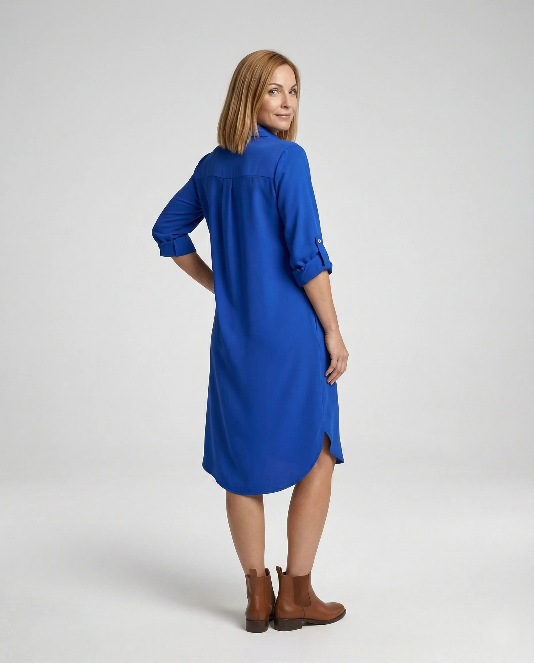 Damen Maxikleid Leinen Hemdbluse - Image 9