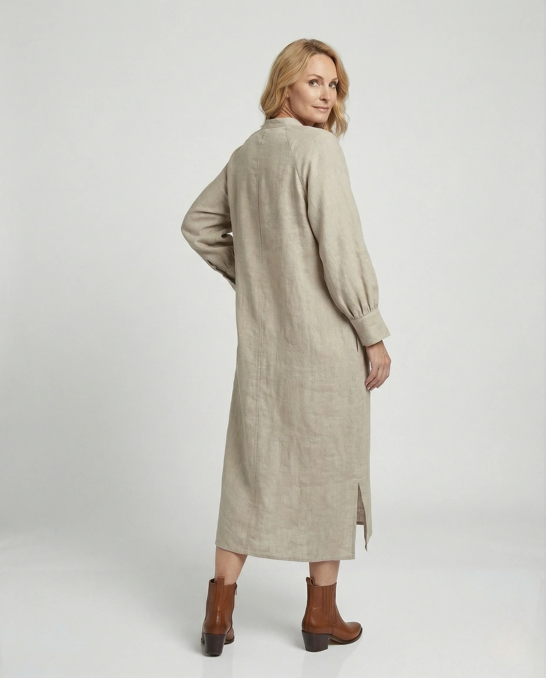 Damen Leinen-Maxikleid mit Ballonärmeln - Image 3