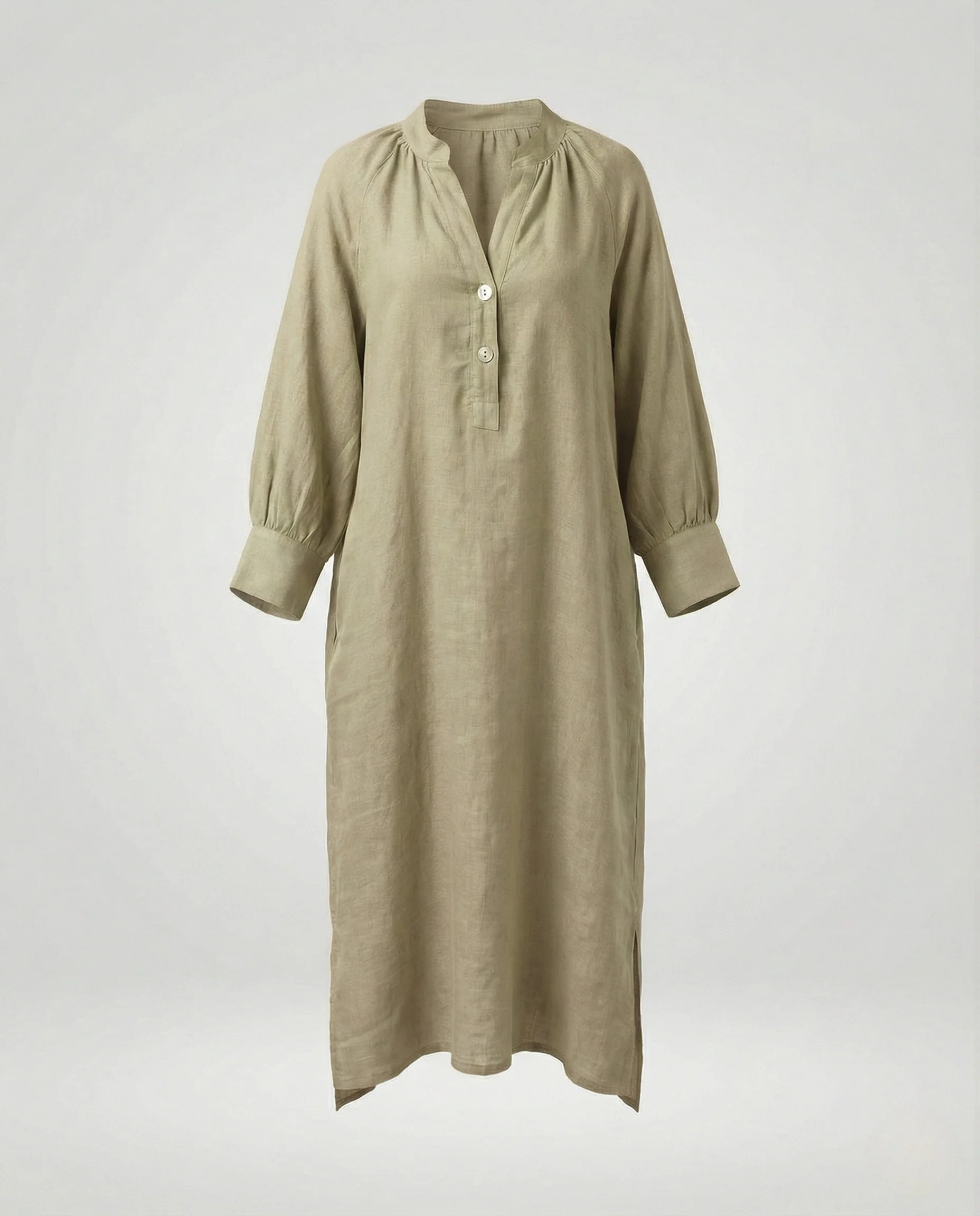 Damen Leinen-Maxikleid mit Ballonärmeln - Image 5