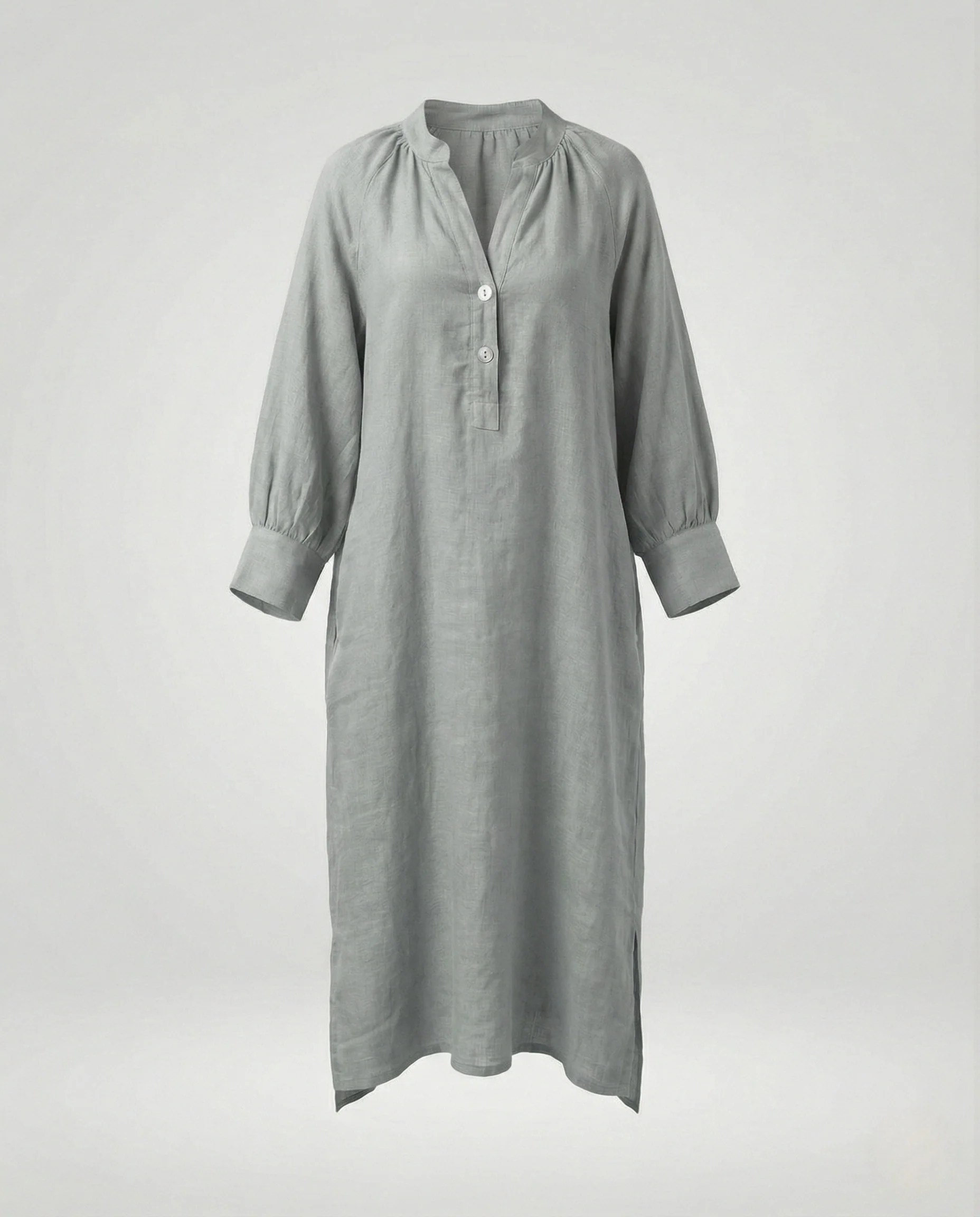 Damen Leinen-Maxikleid mit Ballonärmeln - Image 8