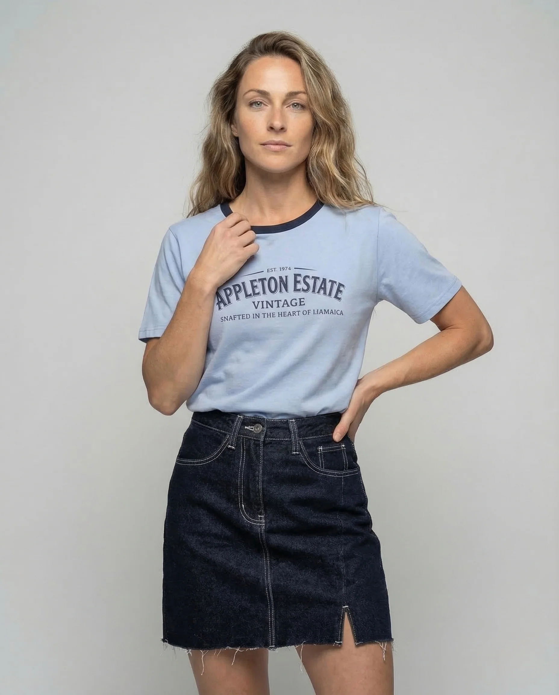 Damen T Shirt Kontrastkragen Print - Image 2