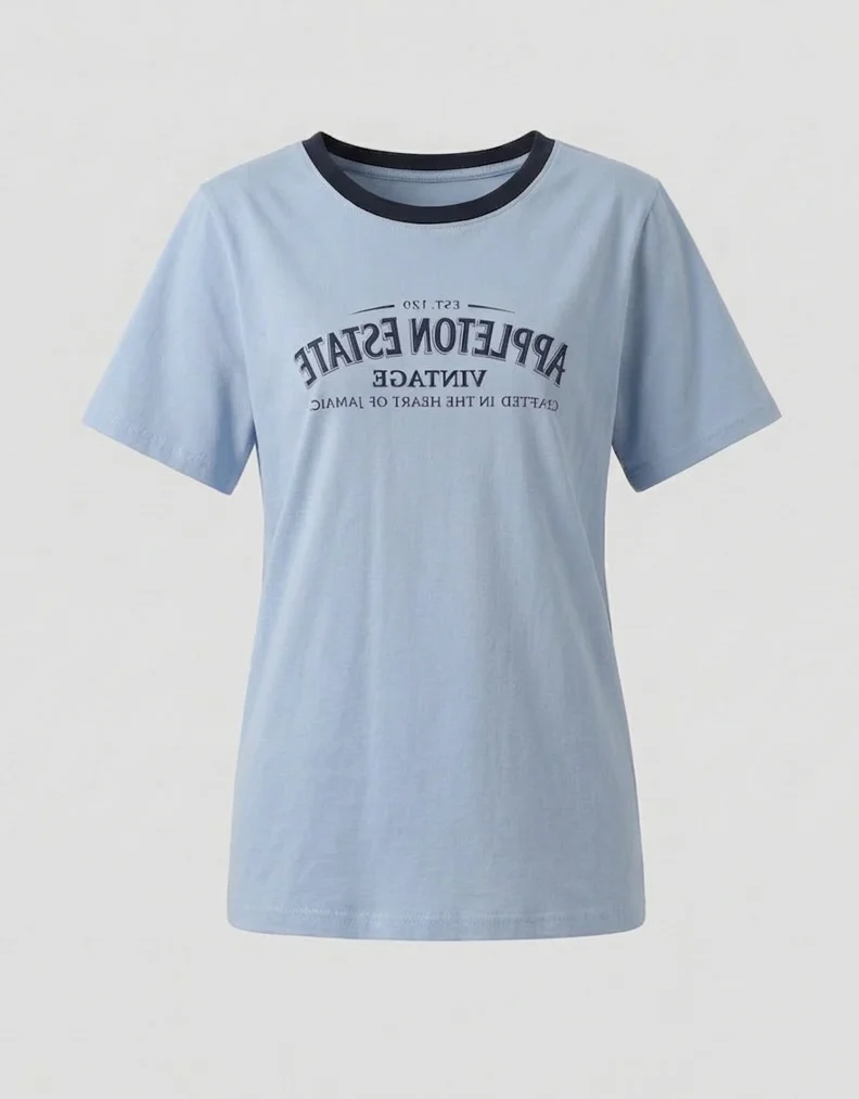 Damen T Shirt Kontrastkragen Print - Image 5