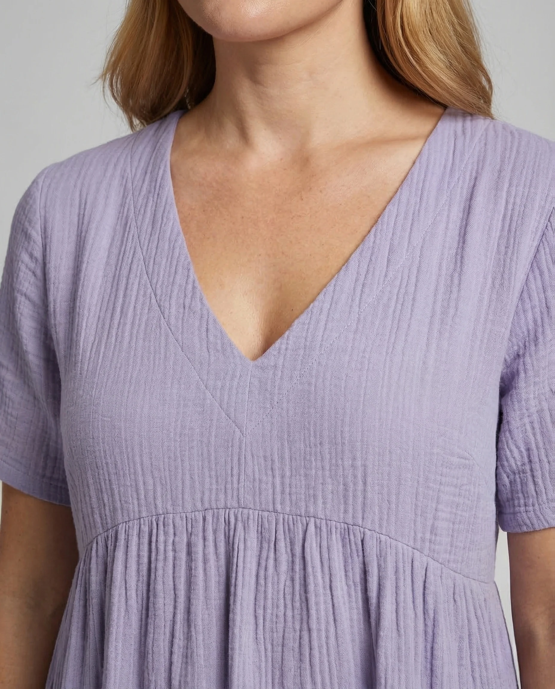 Damen Gaze Kleid V Ausschnitt Stufenrock - Image 3