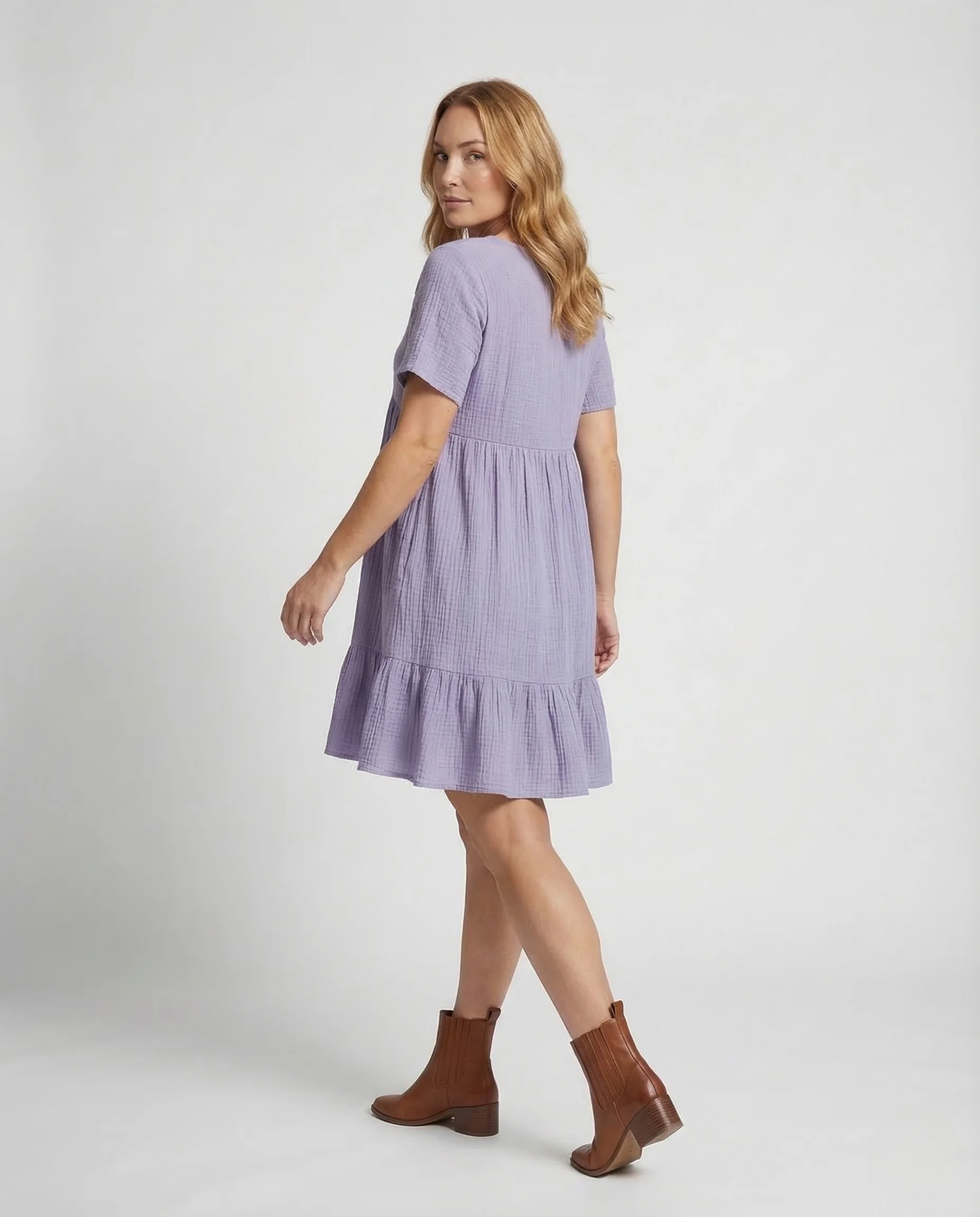 Damen Gaze Kleid V Ausschnitt Stufenrock - Image 4