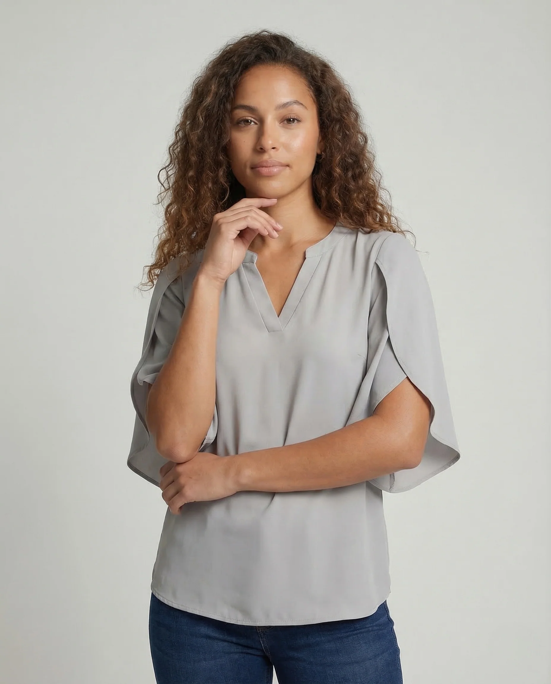 Damen Chiffonbluse Tief Ausschnitt - Image 2