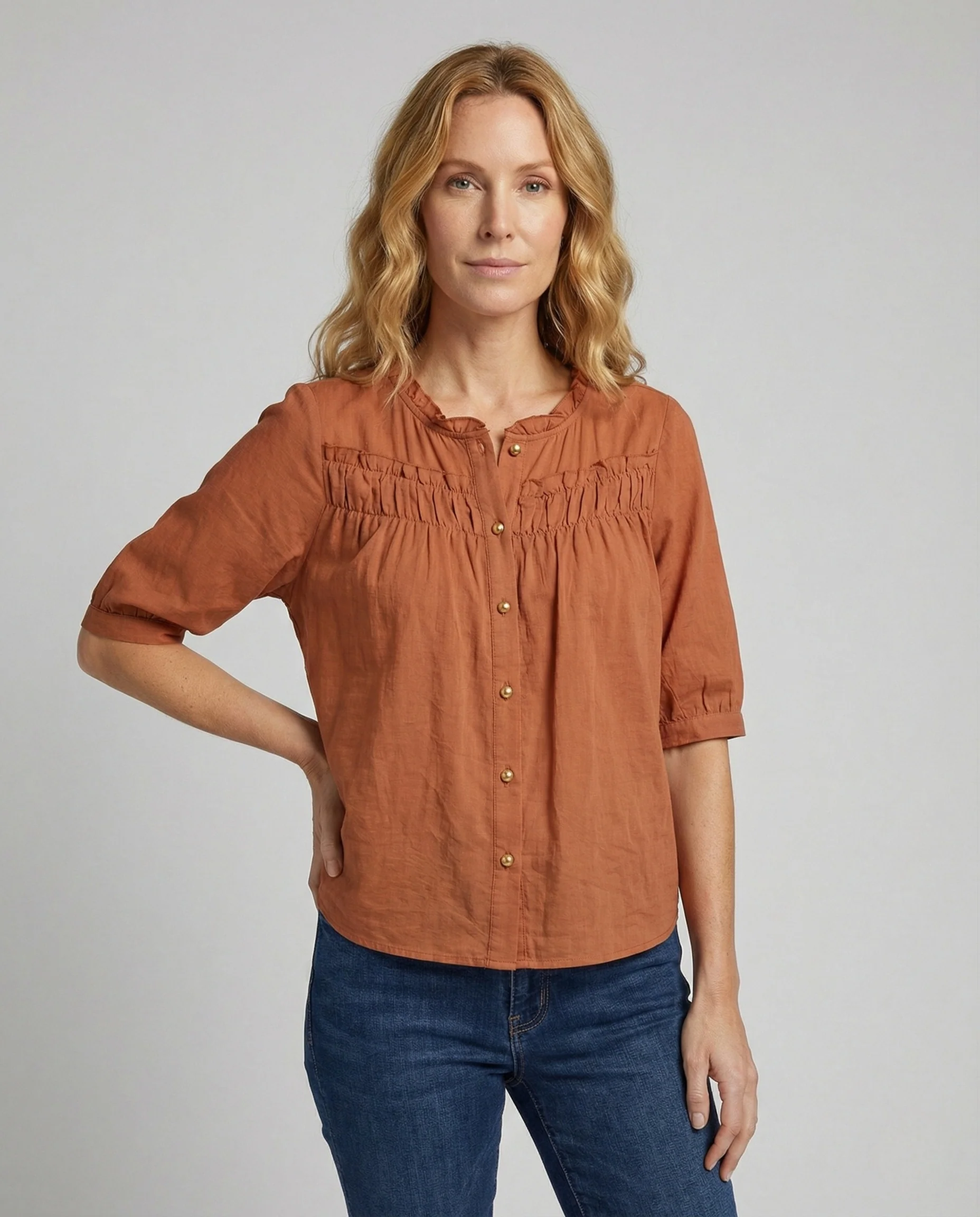 Damen Kurzbluse mit Geraffter Brustpartie - Image 2