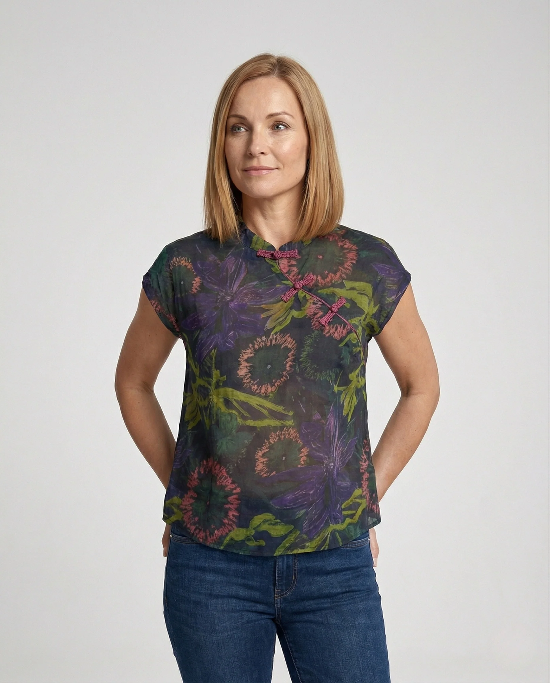 Leinenbluse Damen Mit Froschverschluss - Image 2