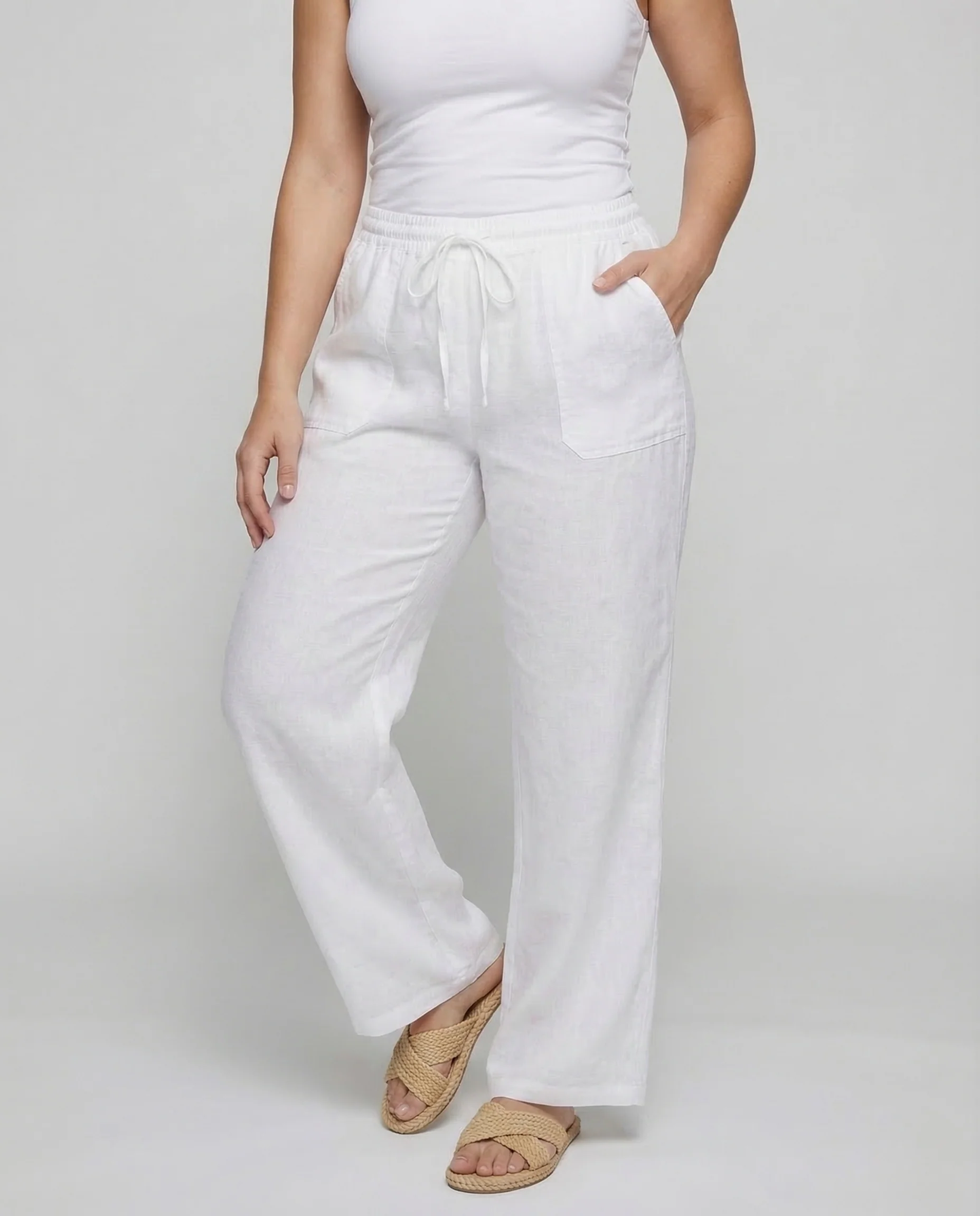 Damen Leinenhose Weit Tunnelzug - Image 2