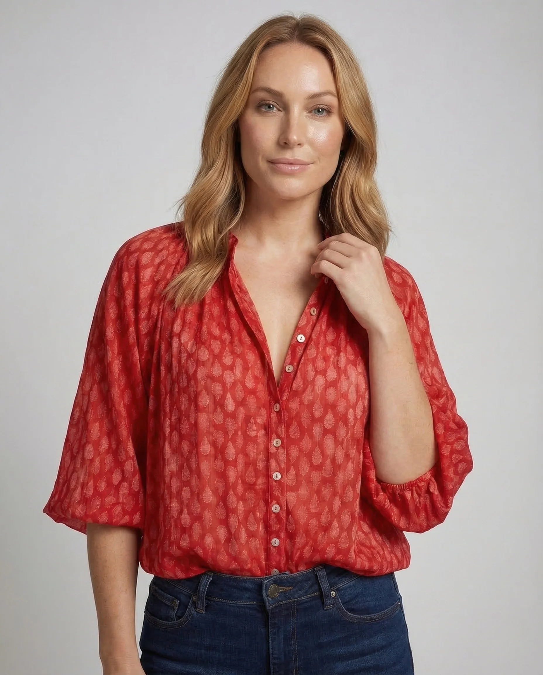 Damen Viskose Bluse Boho Dreiviertelärmel - Image 2