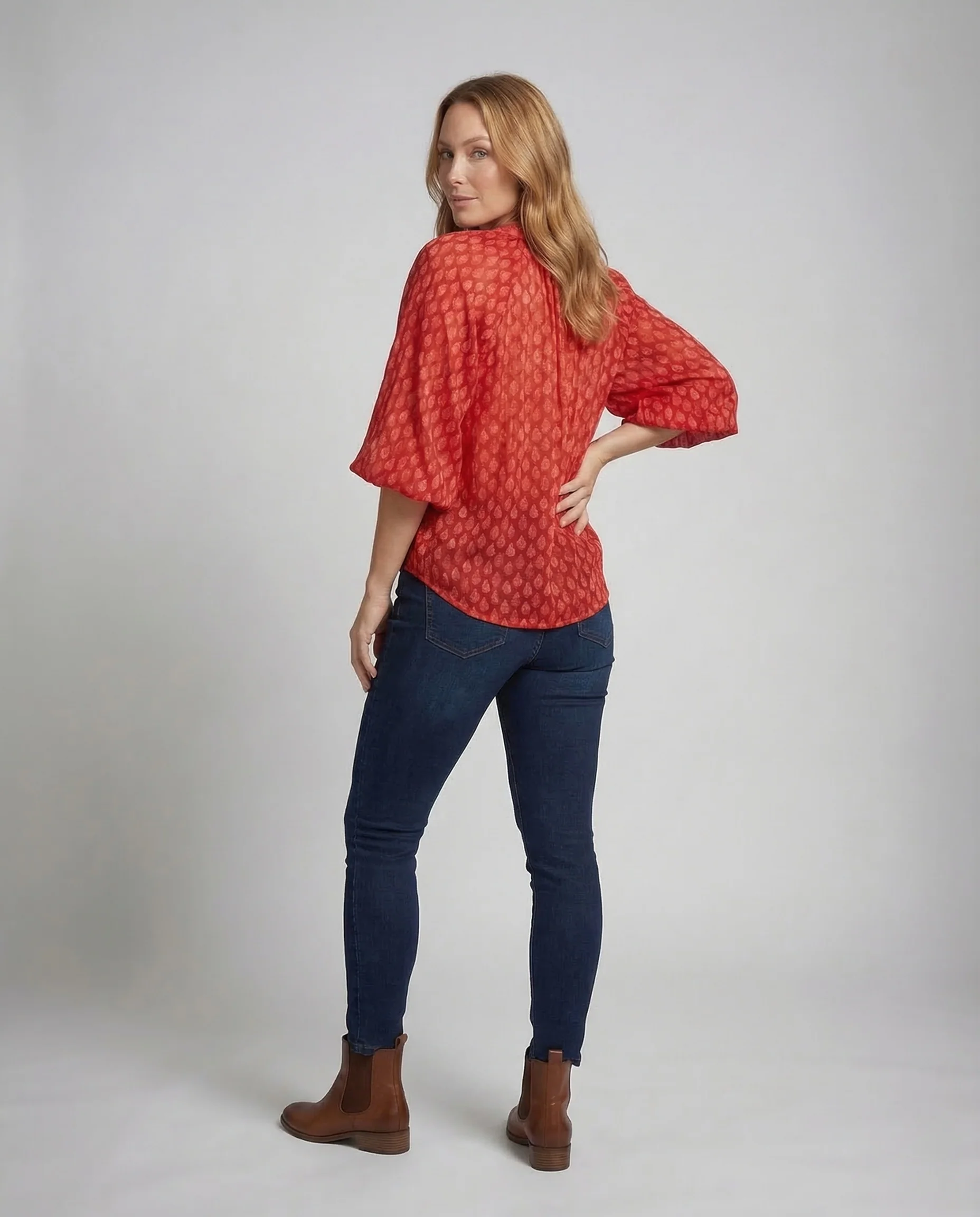 Damen Viskose Bluse Boho Dreiviertelärmel - Image 3