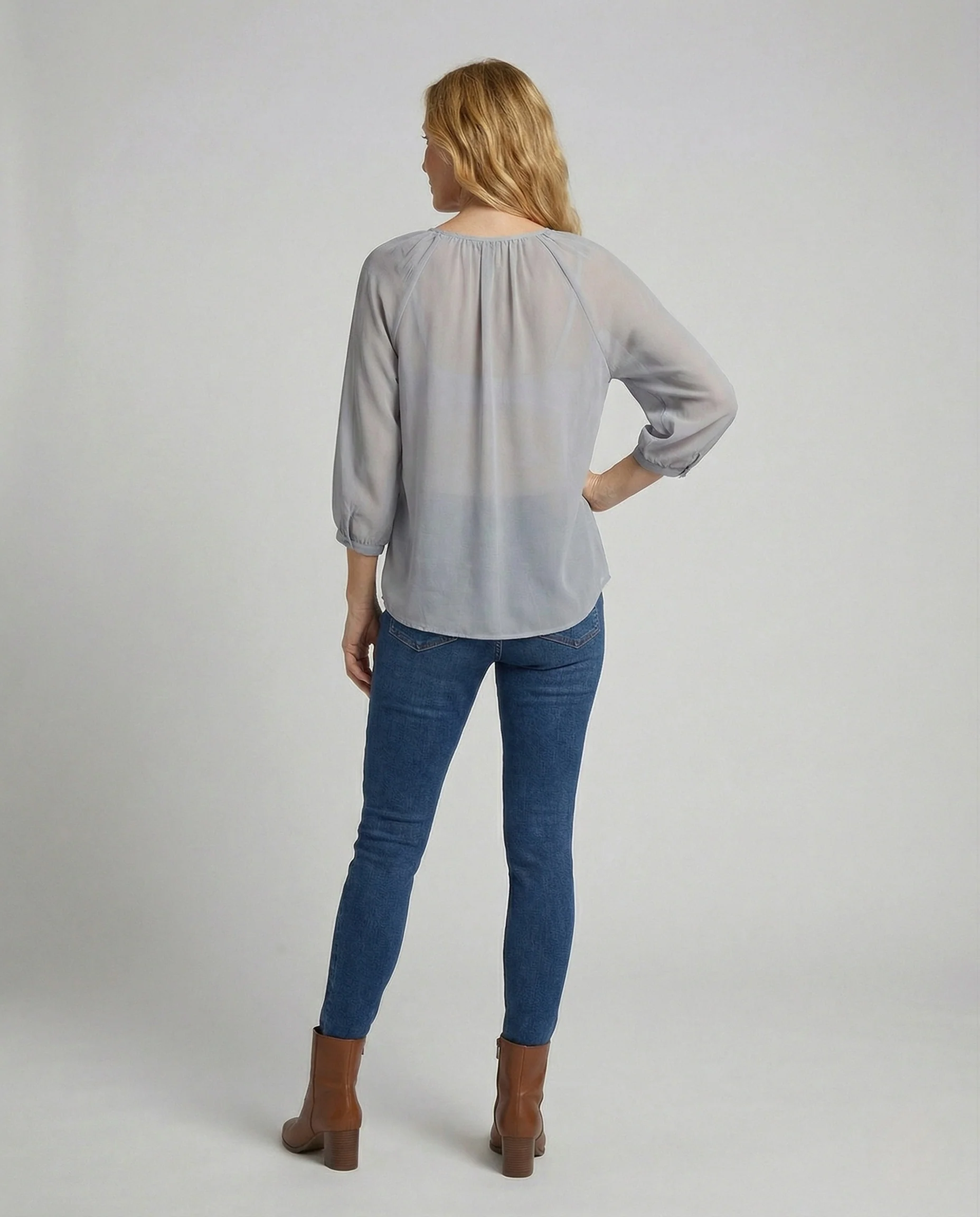 Damen Voile Bluse mit Ballonärmeln - Image 3