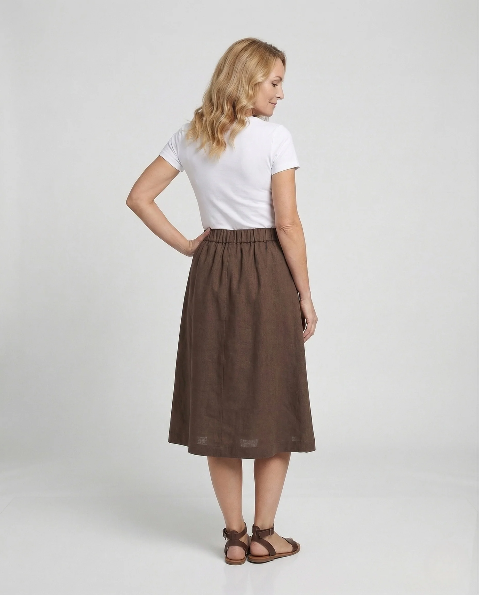 Damen Leinen Midirock mit Taschen - Image 4