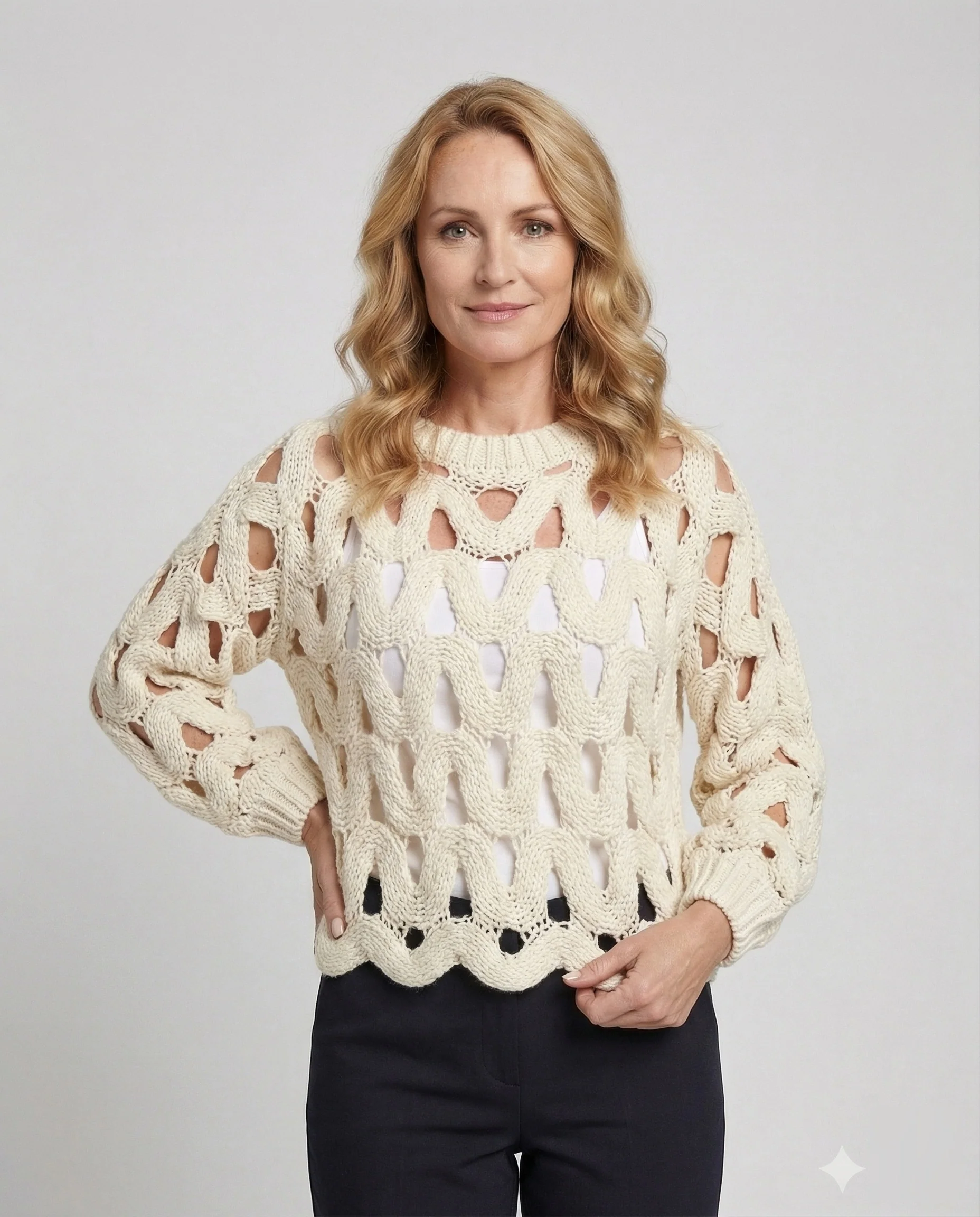 Damen Oversize-Strickpullover mit Lochmuster - Image 2