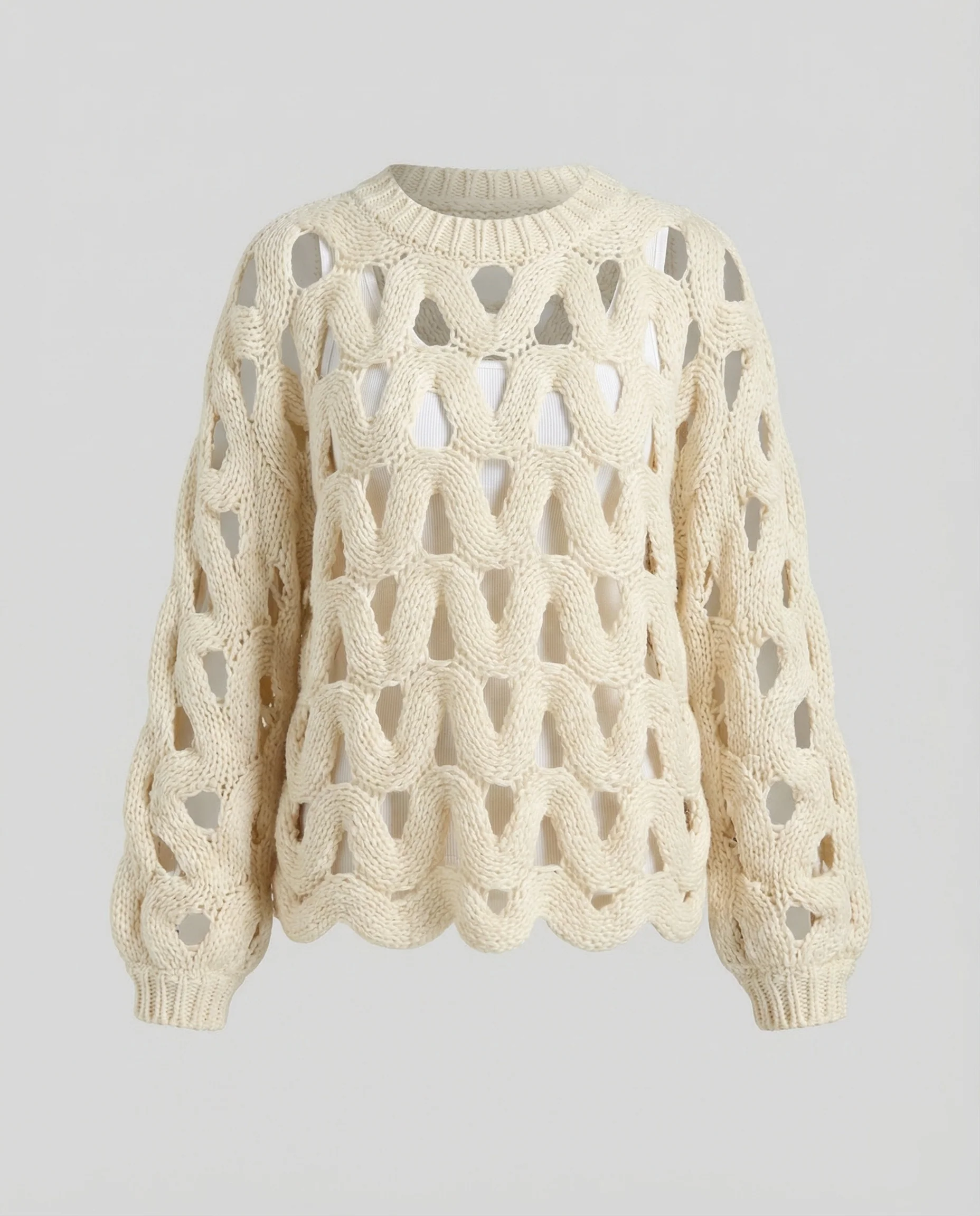Damen Oversize-Strickpullover mit Lochmuster - Image 5