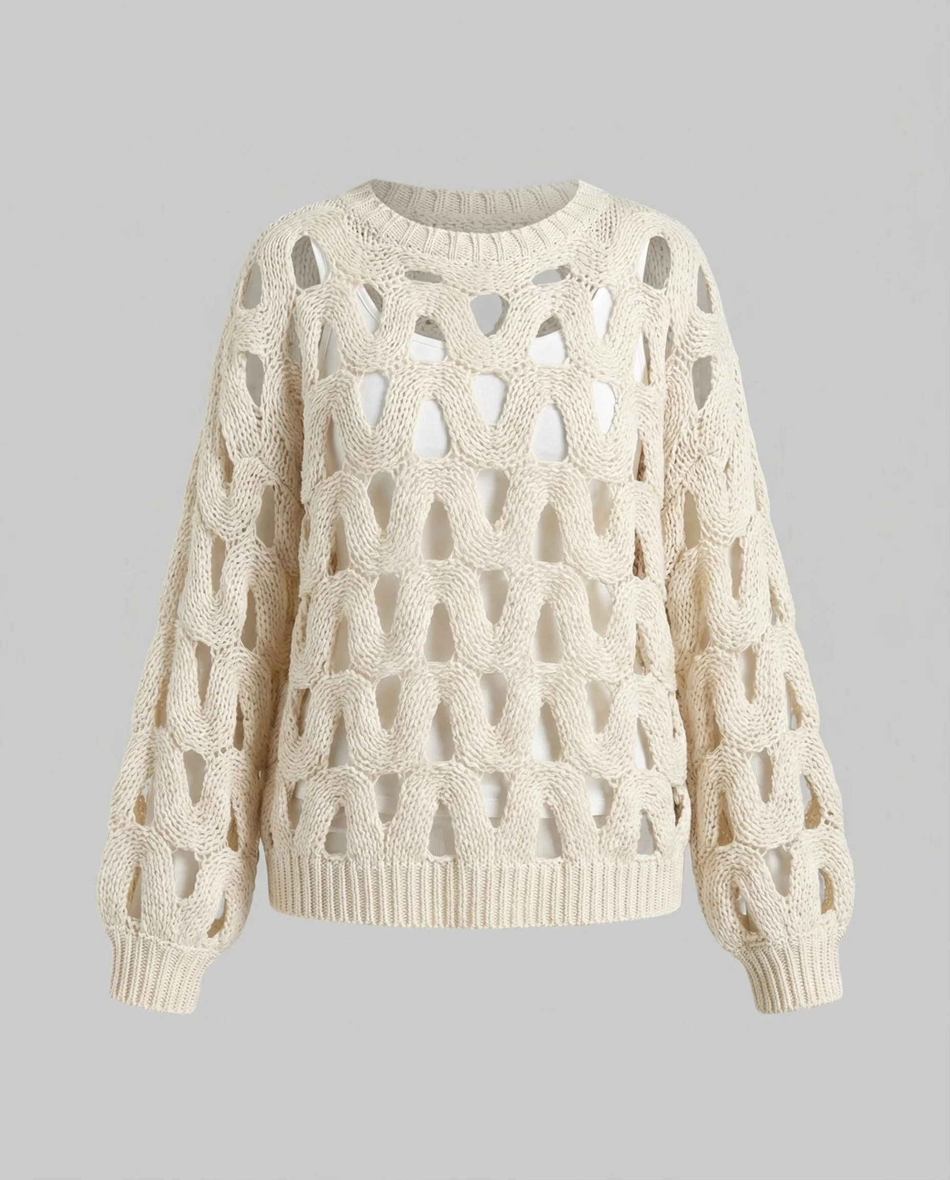 Damen Oversize-Strickpullover mit Lochmuster - Image 6