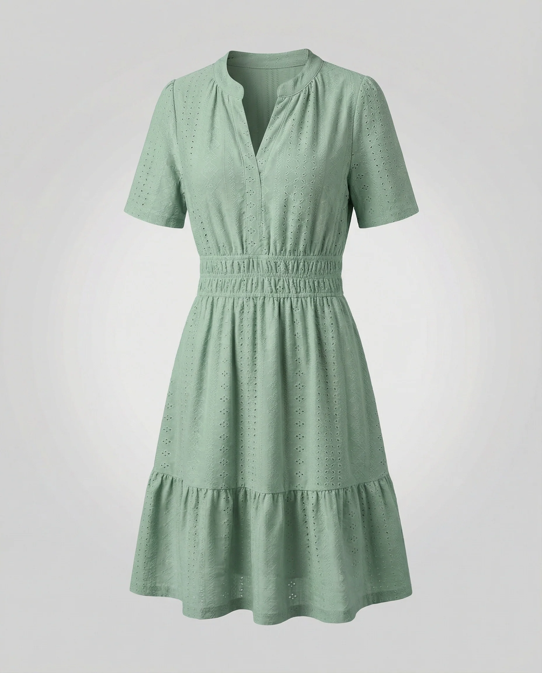 Damen Sommerkleid A-Linie mit Lochstickerei - Image 3