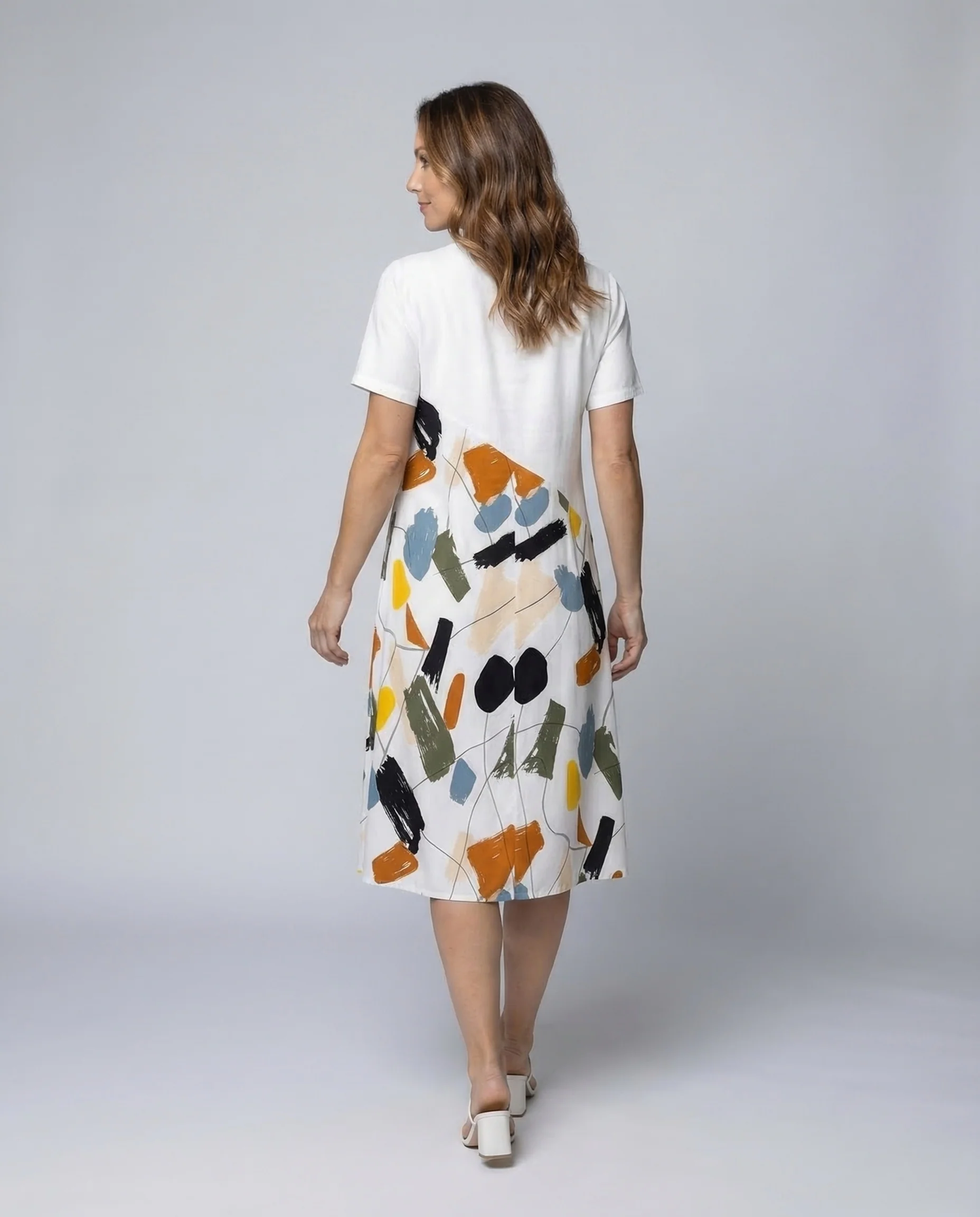 Damen Leinen Midi Kleid Print - Image 4