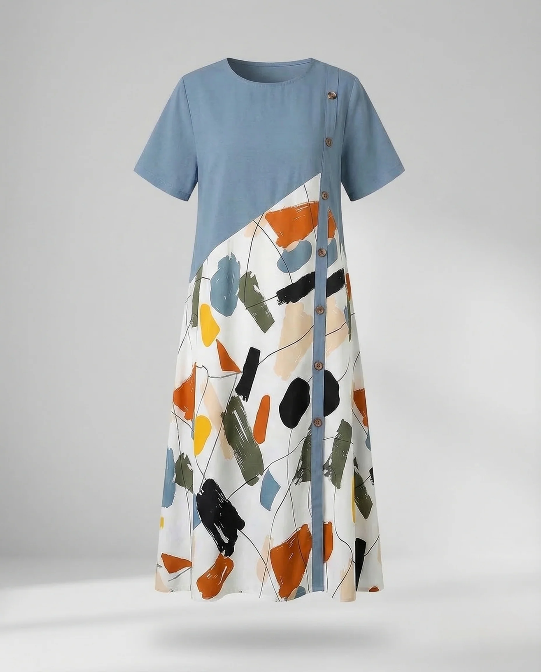 Damen Leinen Midi Kleid Print - Image 7