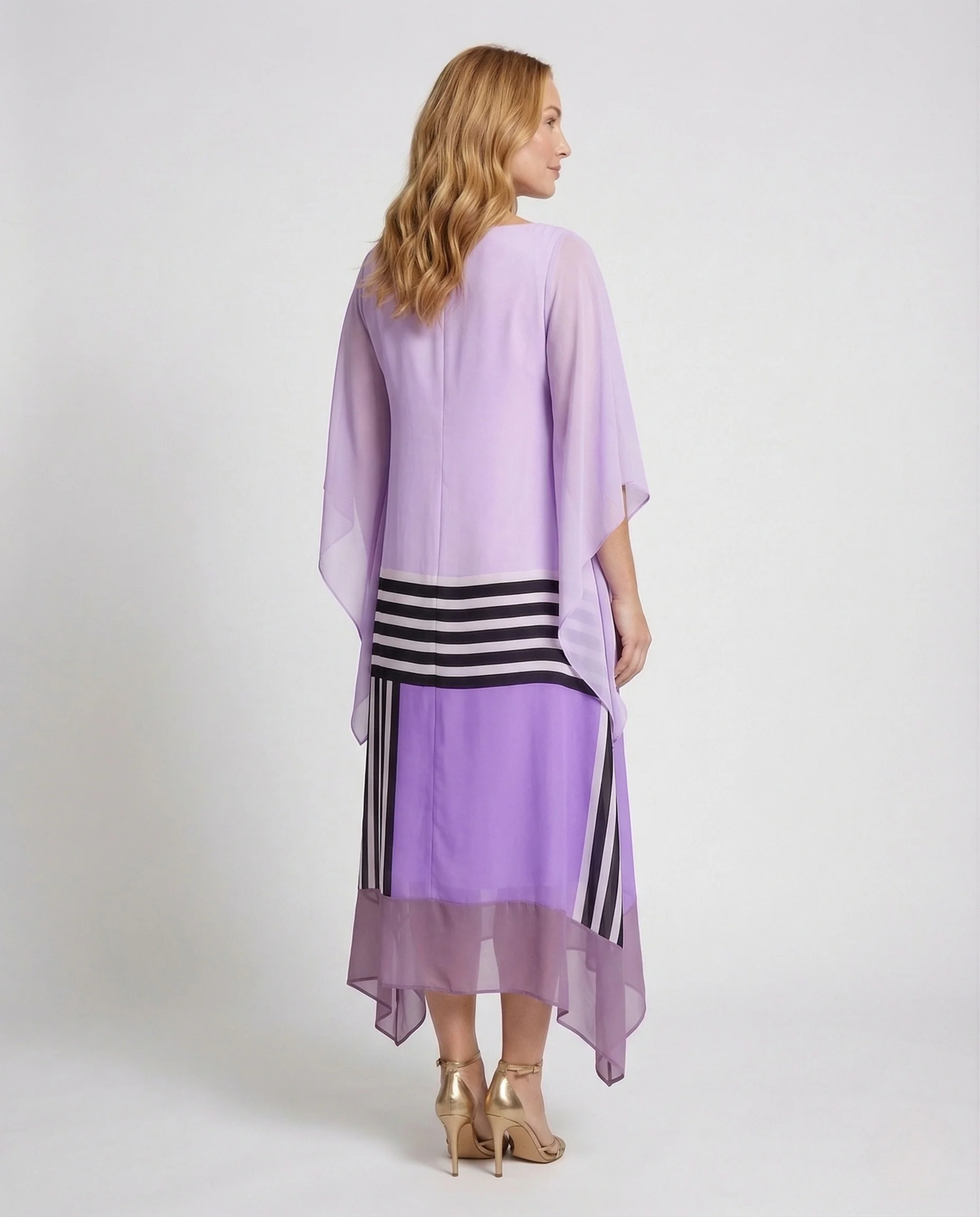 Damen Chiffon Maxikleid Fledermausärmel - Image 4
