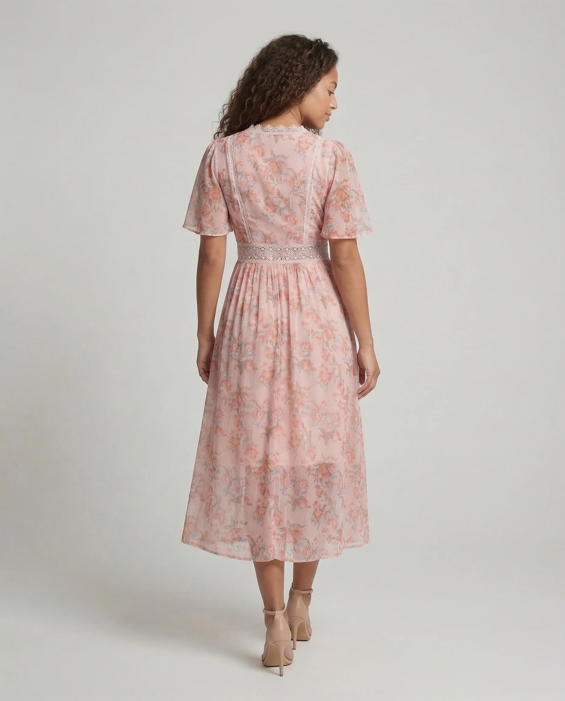 Damen Chiffon Kleid V Ausschnitt - Image 4