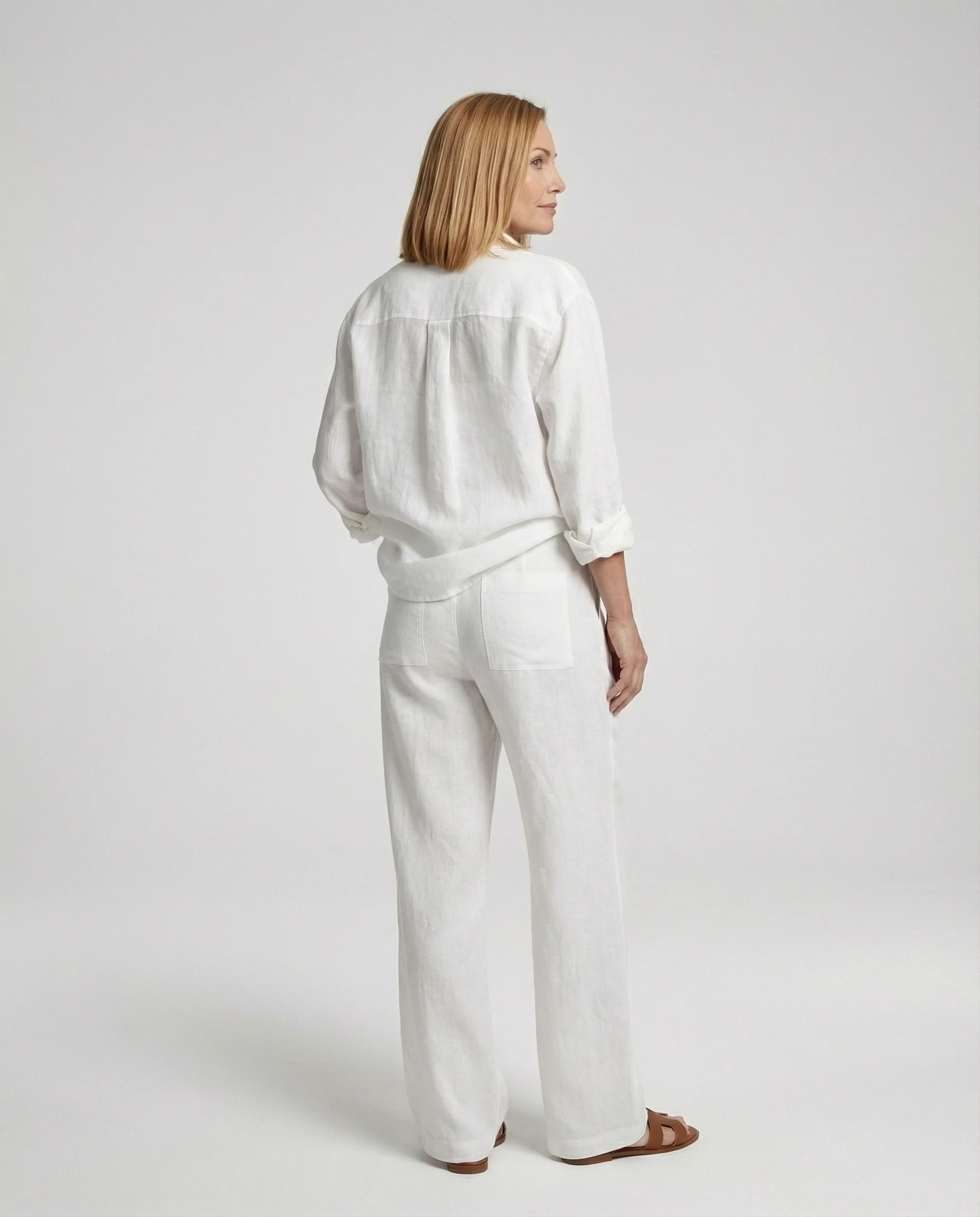 Damen luftiges Leinen-Freizeit-Set mit weit geschnittenem Hemd und weiter Marlenehose Heidi Mode - Image 3