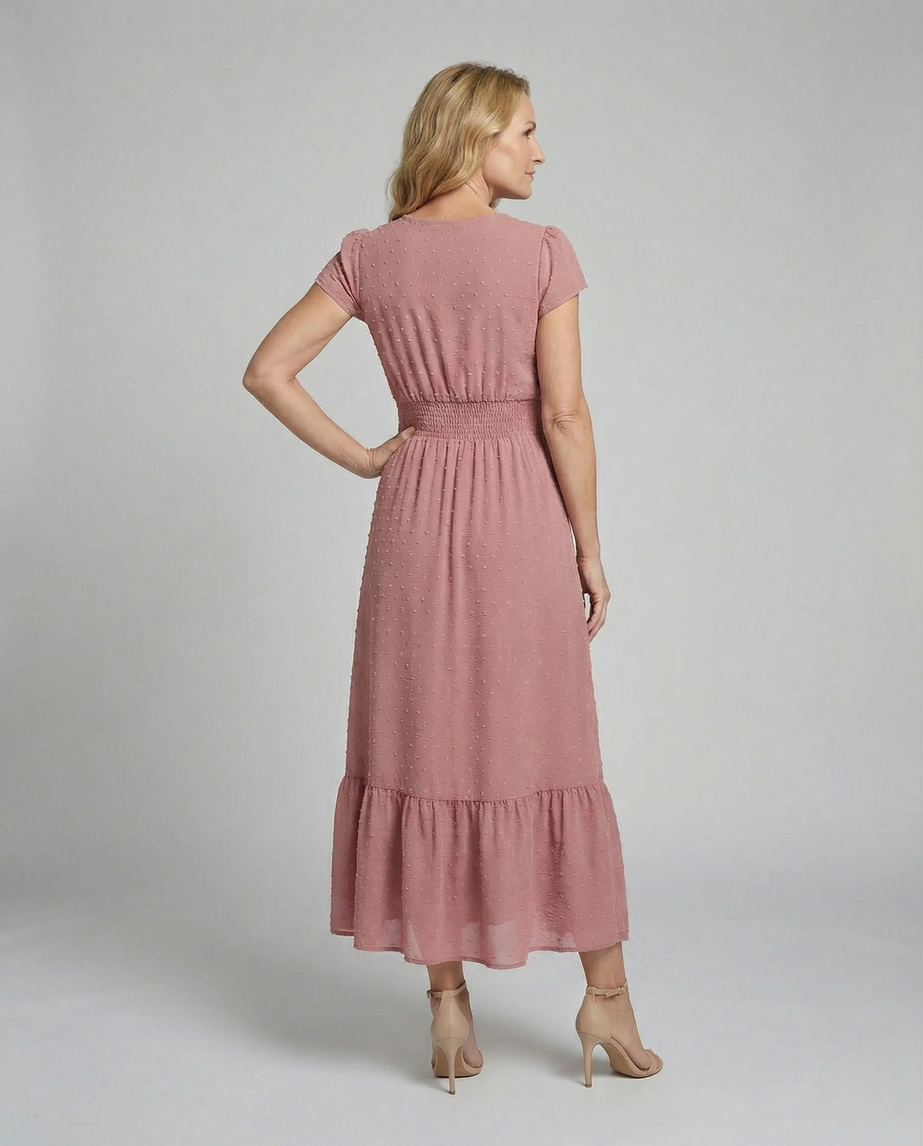 Damen Maxikleid mit Smockbund und Zierknöpfen - Image 2