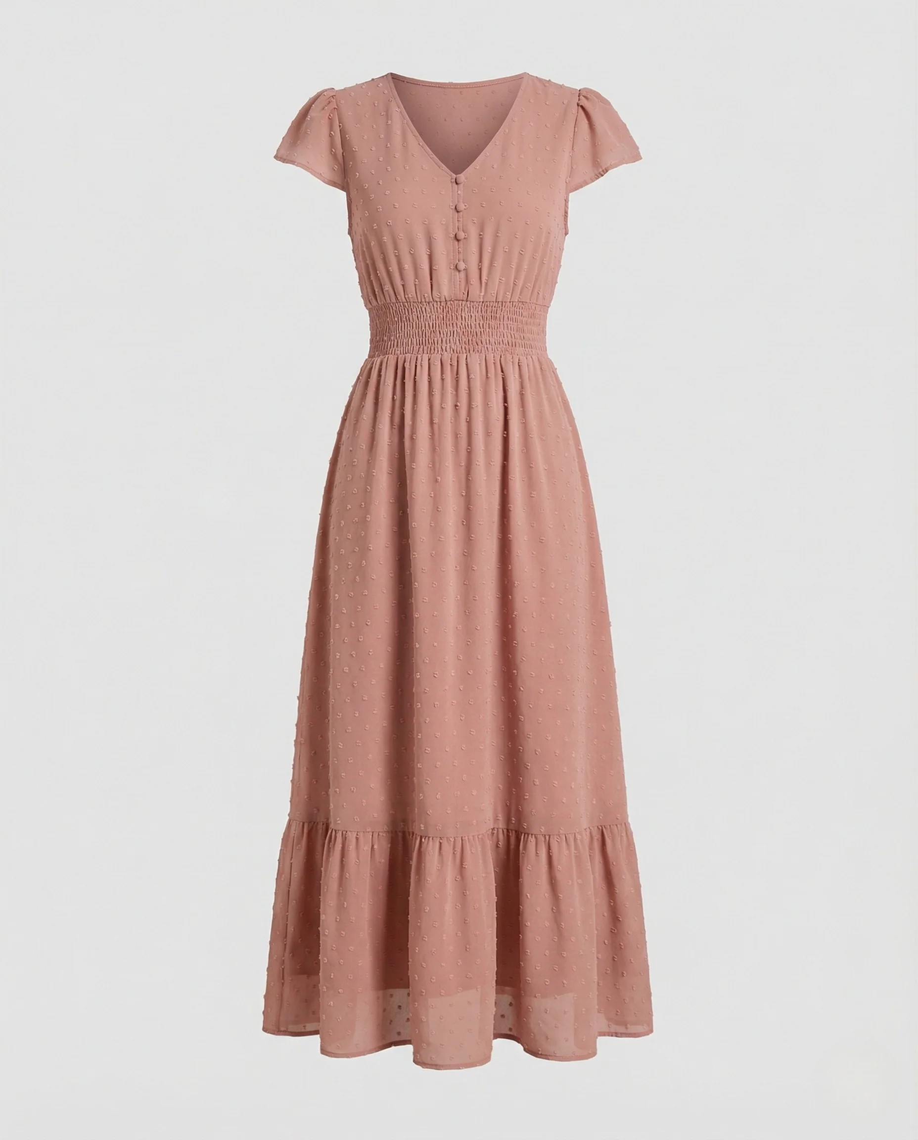 Damen Maxikleid mit Smockbund und Zierknöpfen - Image 5