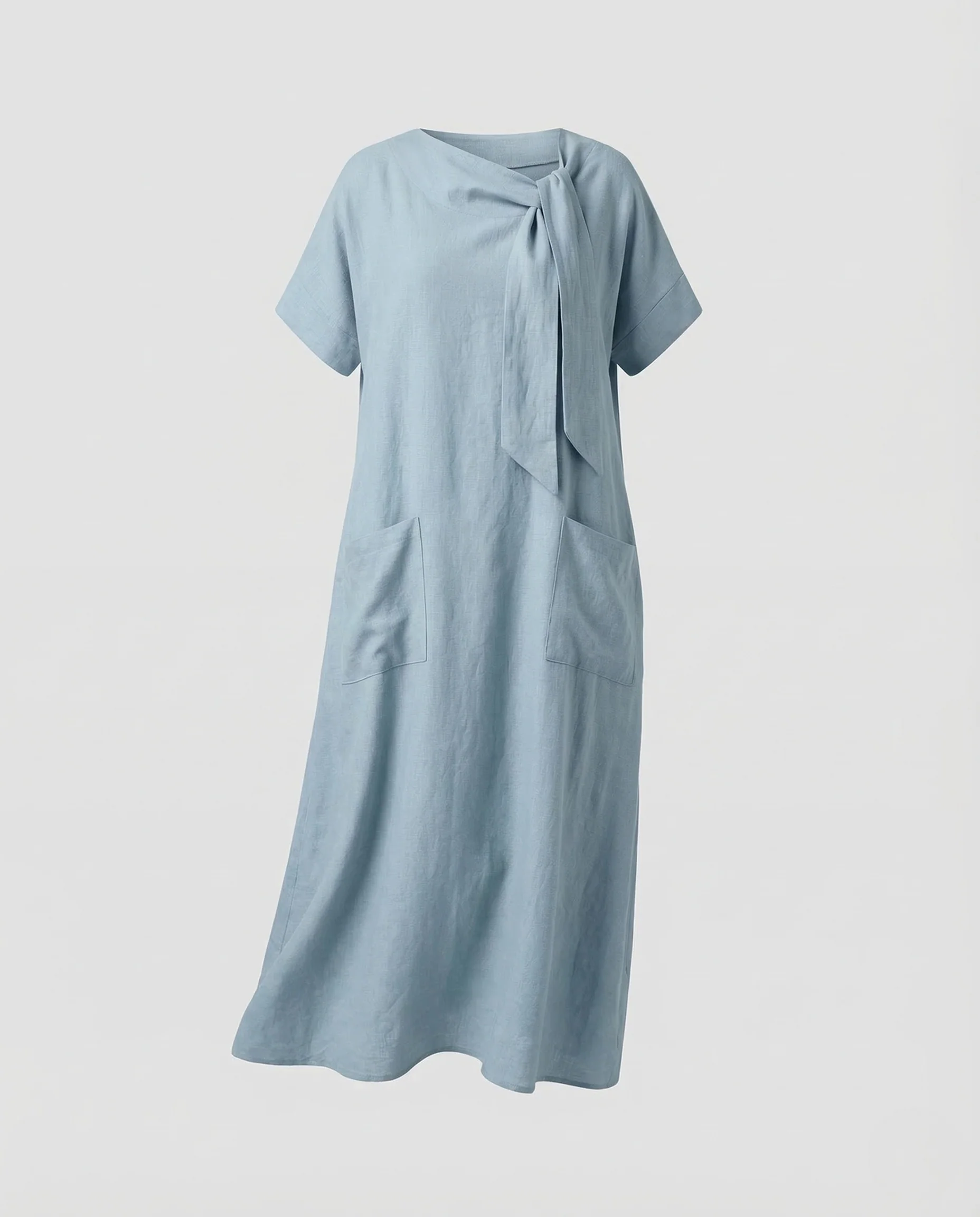Damen Maxikleid Knotenkragen Taschen - Image 5