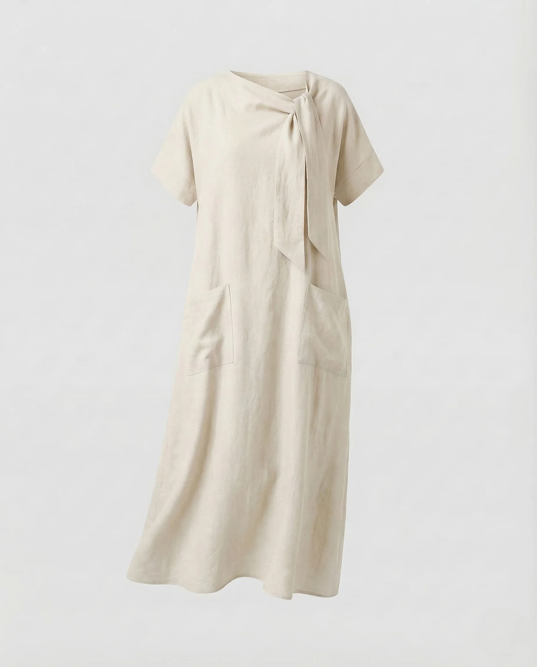 Damen Maxikleid Knotenkragen Taschen - Image 6