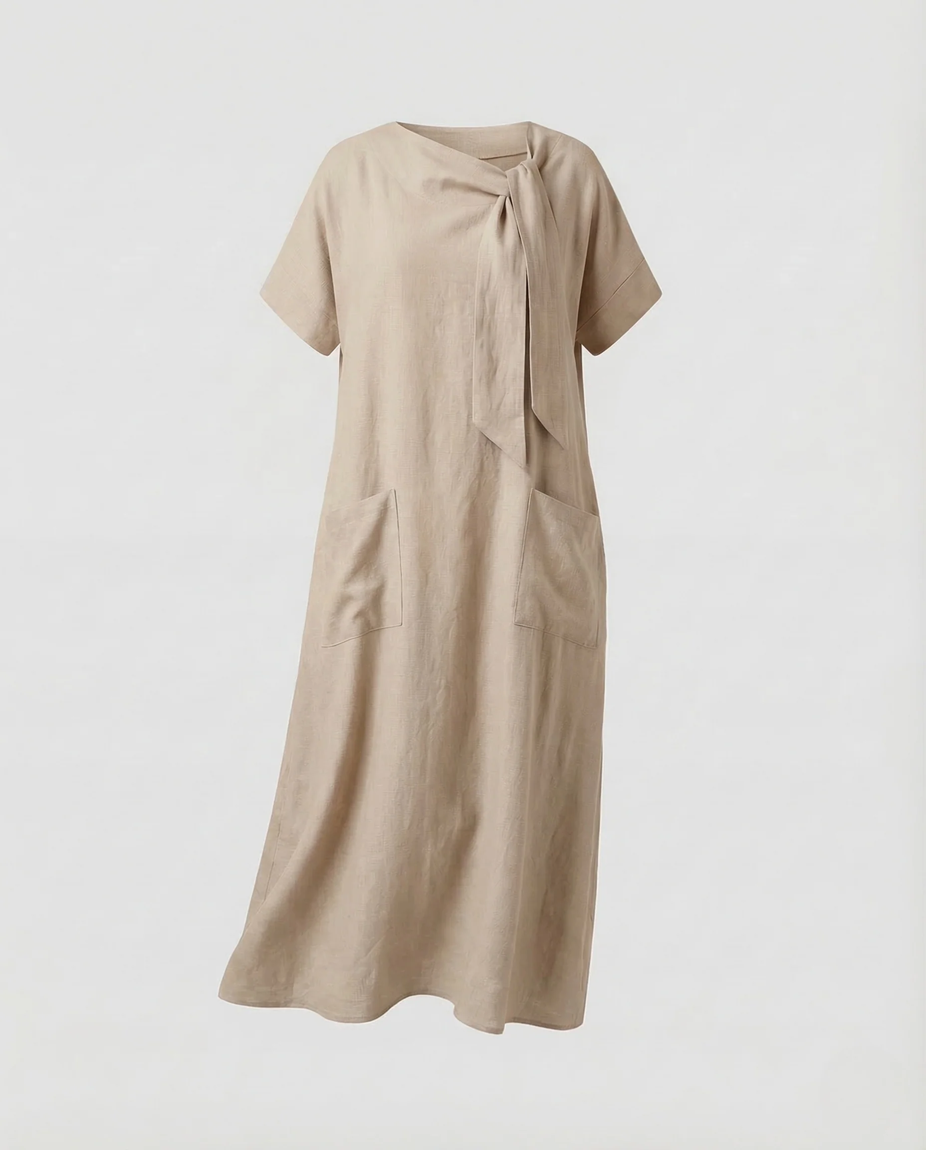 Damen Maxikleid Knotenkragen Taschen - Image 8