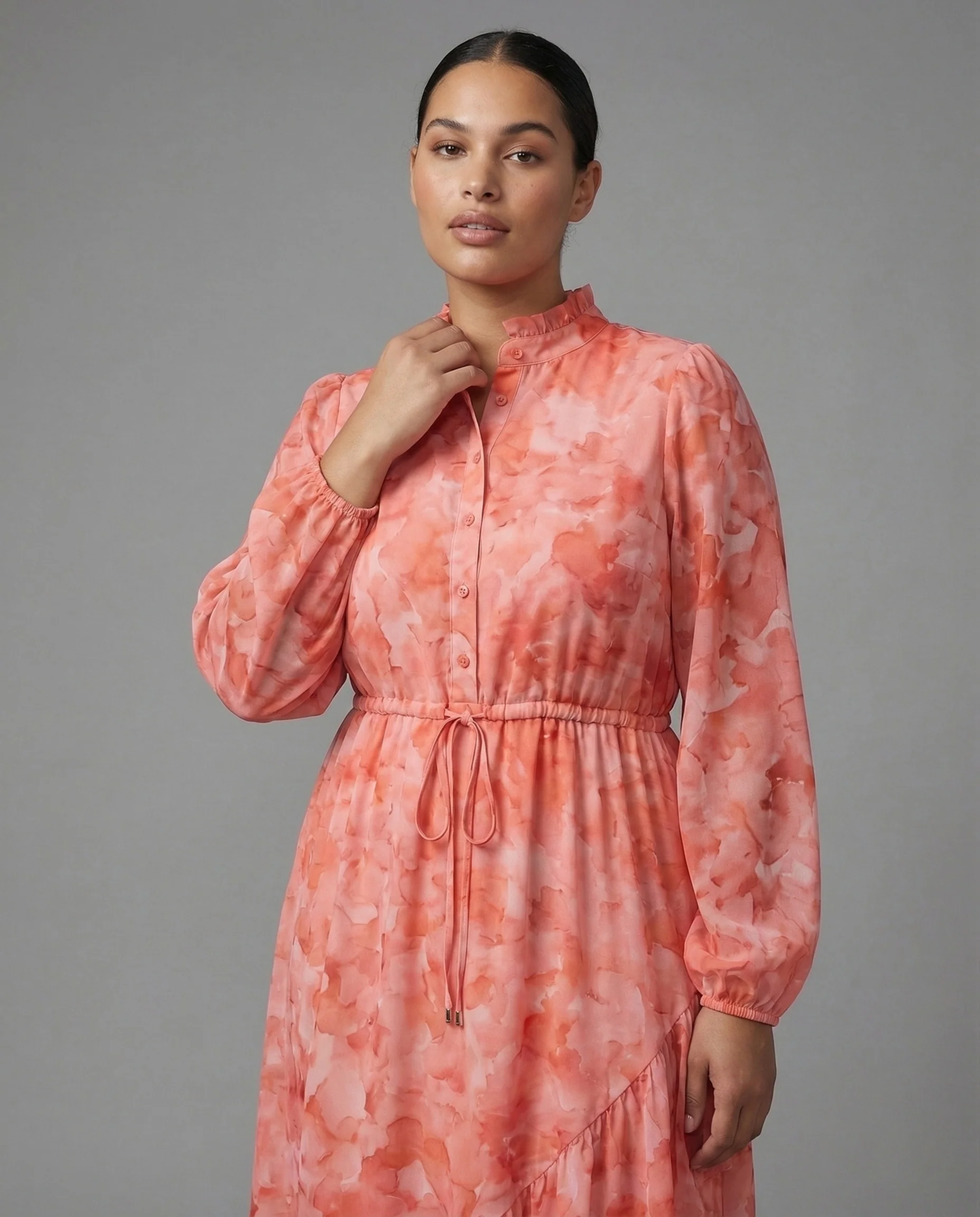 Damen Maxikleid mit Stehkragen und Gürtel - Image 2