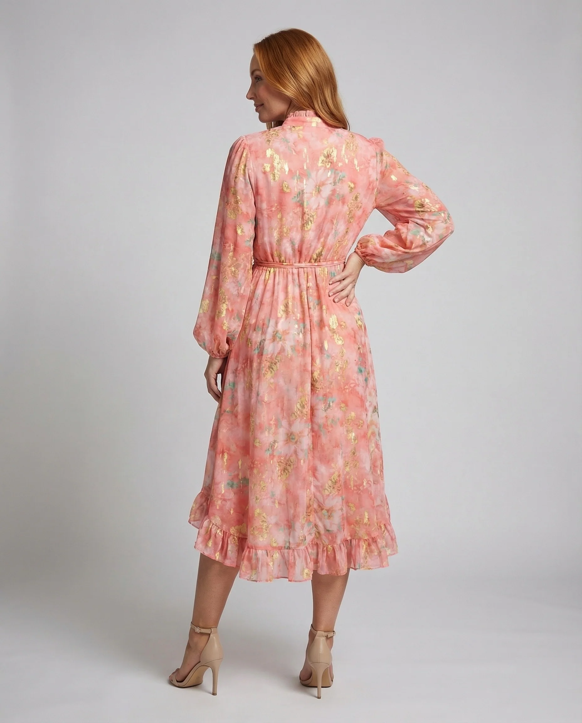 Damen Maxikleid mit Stehkragen und Gürtel - Image 4