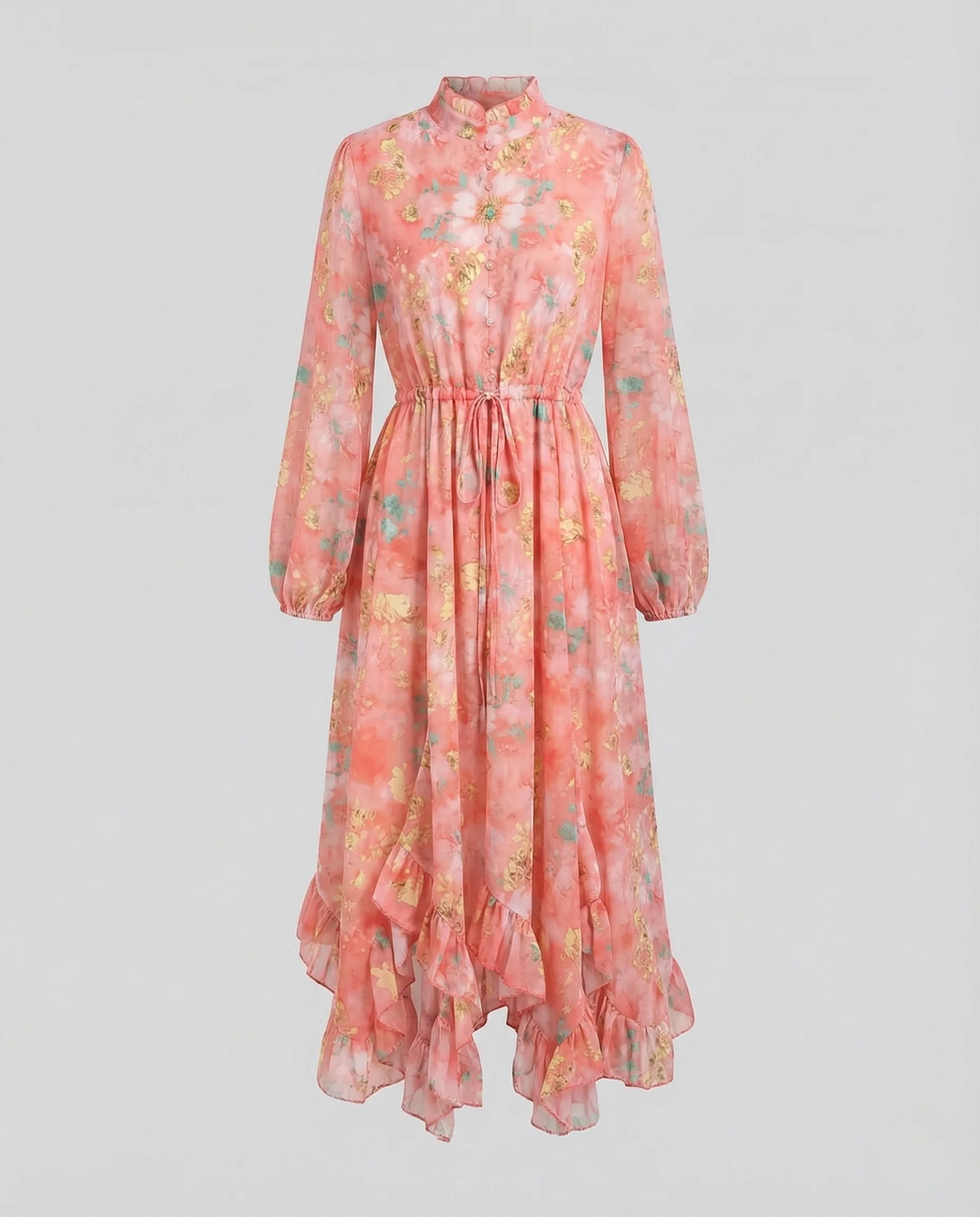 Damen Maxikleid mit Stehkragen und Gürtel - Image 5