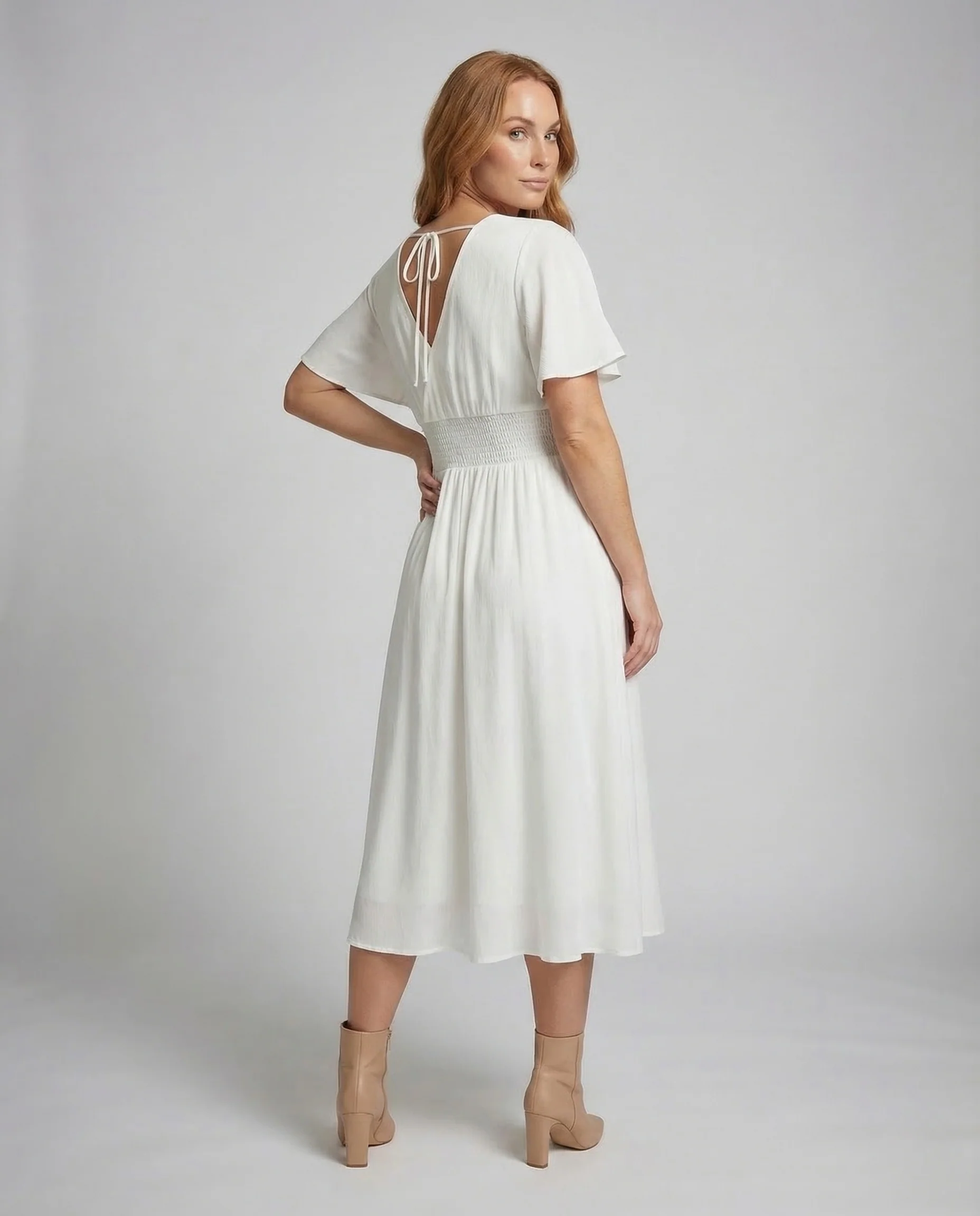 Damen Maxikleid Wickeloptik Smokbund Flügelärmel - Image 4