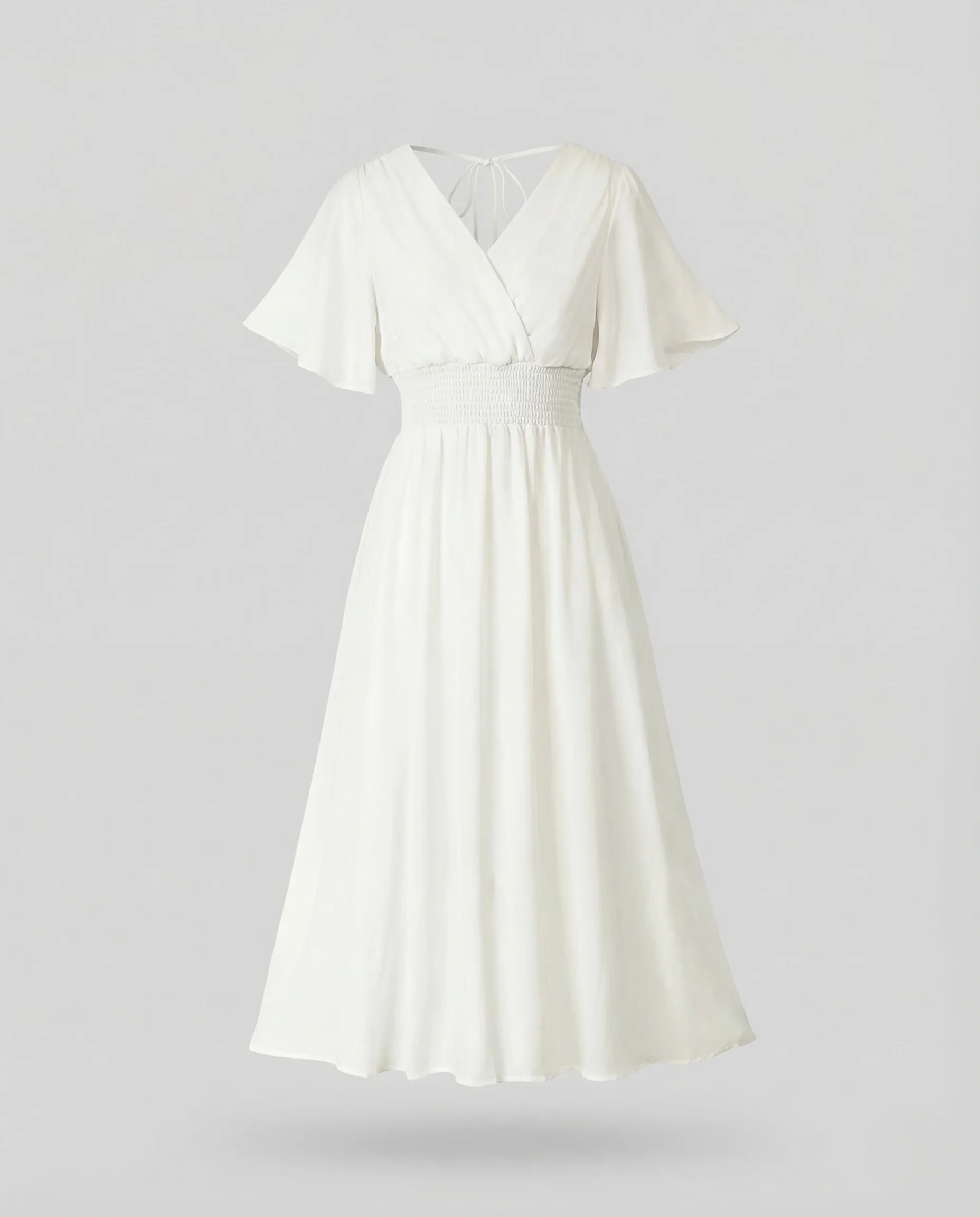 Damen Maxikleid Wickeloptik Smokbund Flügelärmel - Image 5
