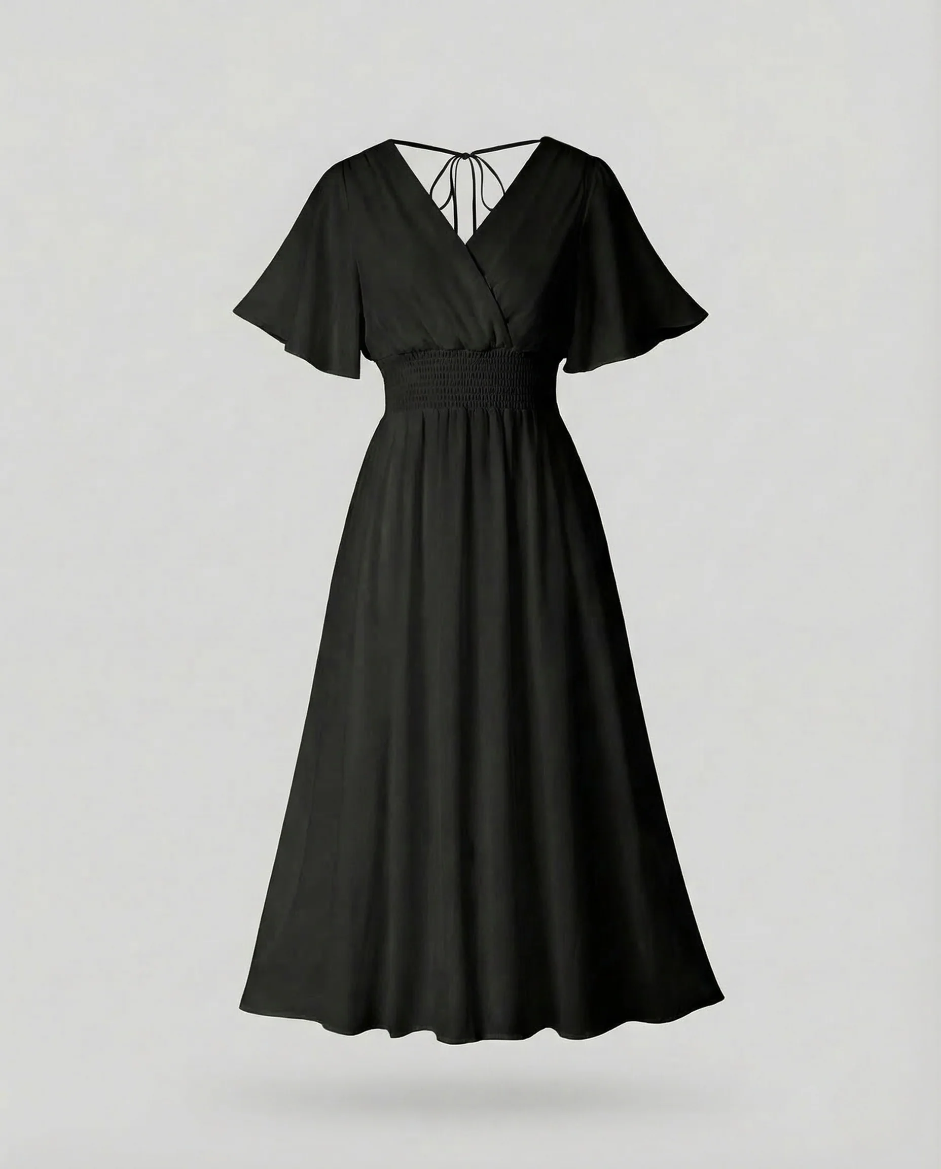 Damen Maxikleid Wickeloptik Smokbund Flügelärmel - Image 6
