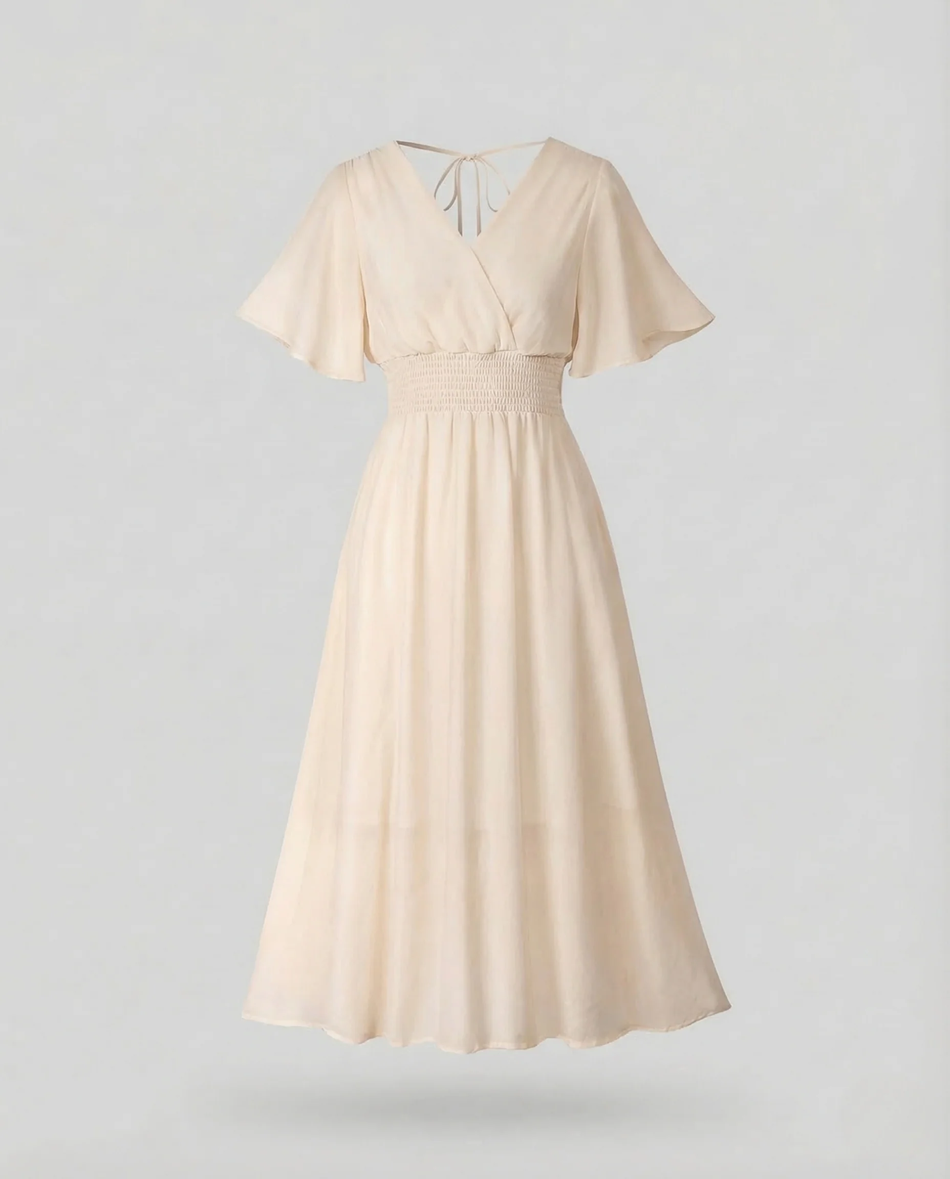 Damen Maxikleid Wickeloptik Smokbund Flügelärmel - Image 8